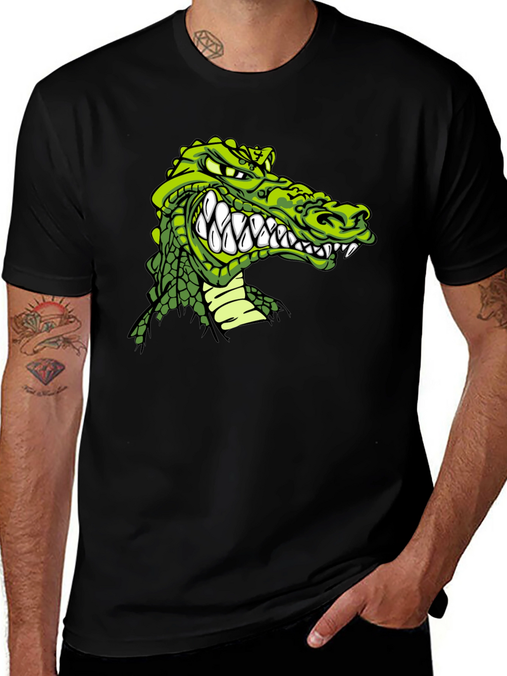 Crocodile Graphic Print Black T-Shirt