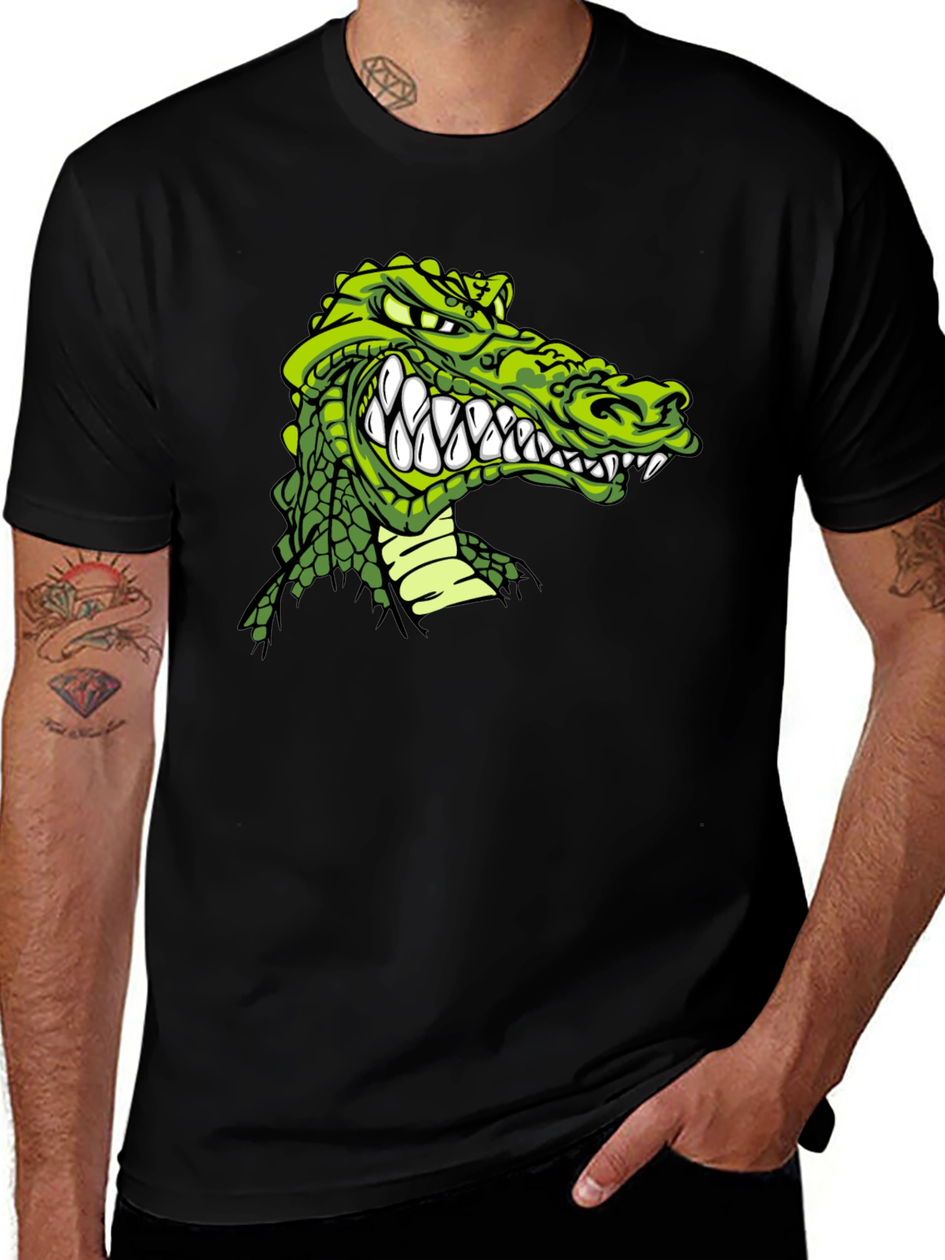 Crocodile Graphic Print Black T-Shirt