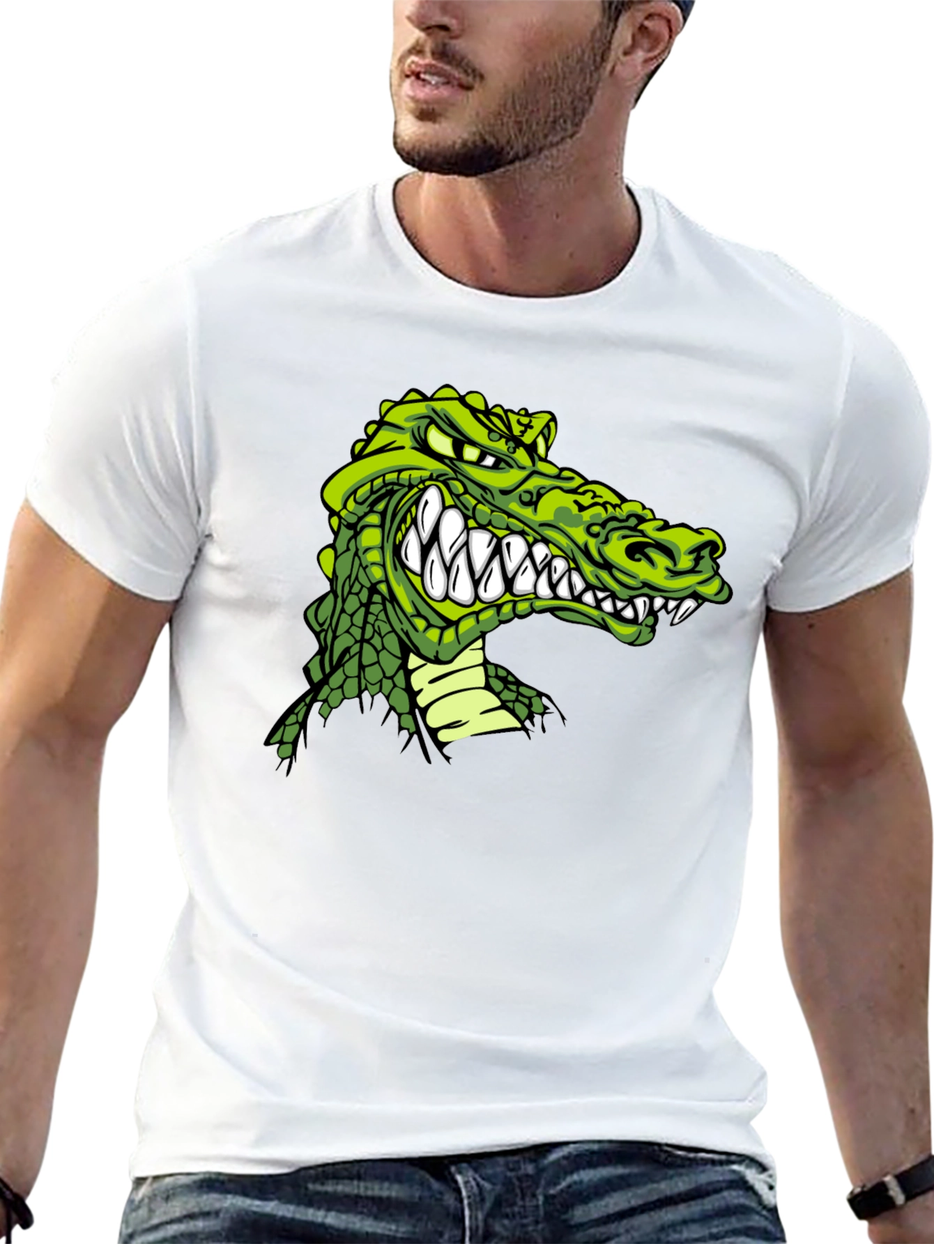Crocodile Graphic Print Black T-Shirt