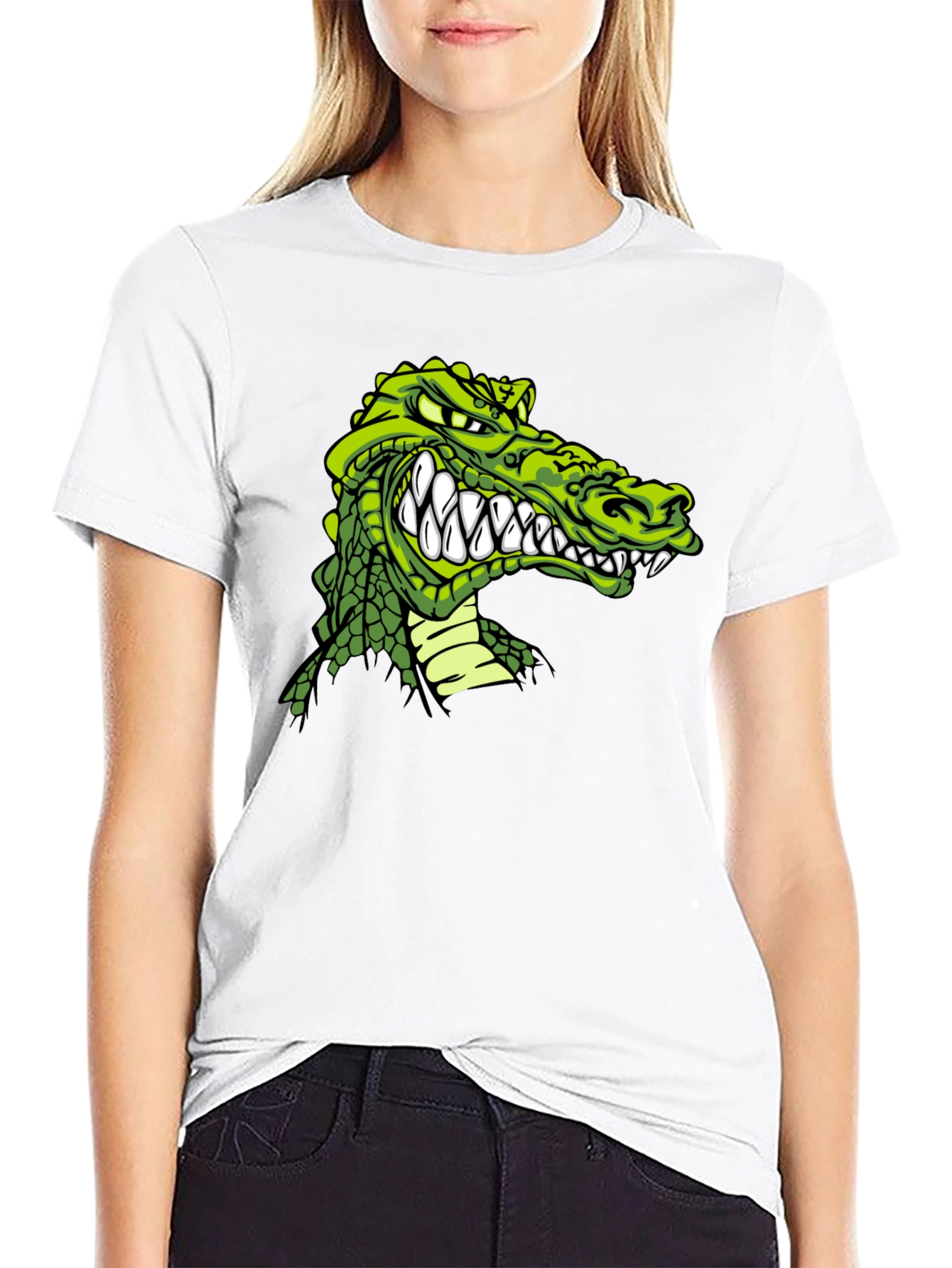 Crocodile Graphic Print Black T-Shirt