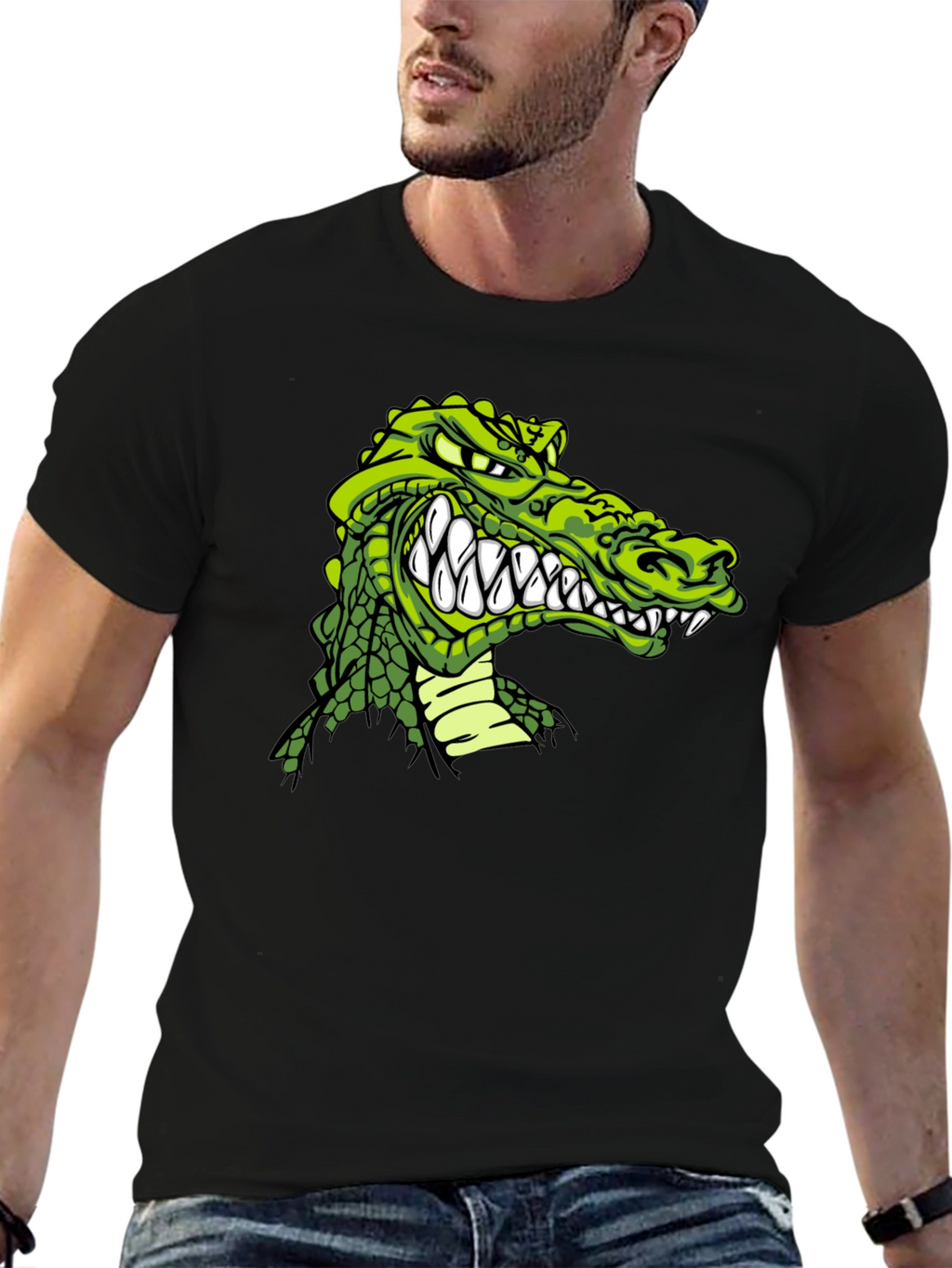 Crocodile Graphic Print Black T-Shirt