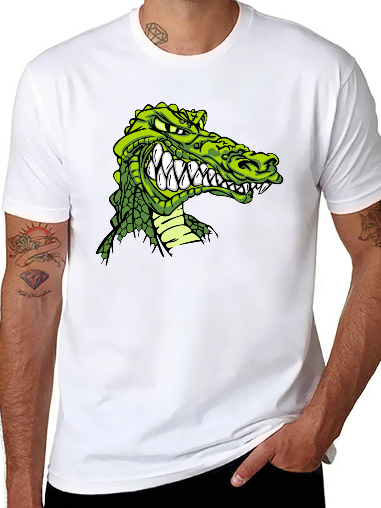 Crocodile Graphic Print Black T-Shirt