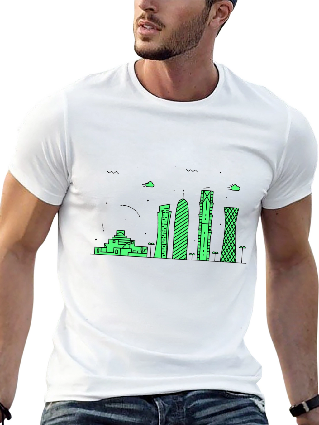 Modern Cityscape Graphic Tee - Black