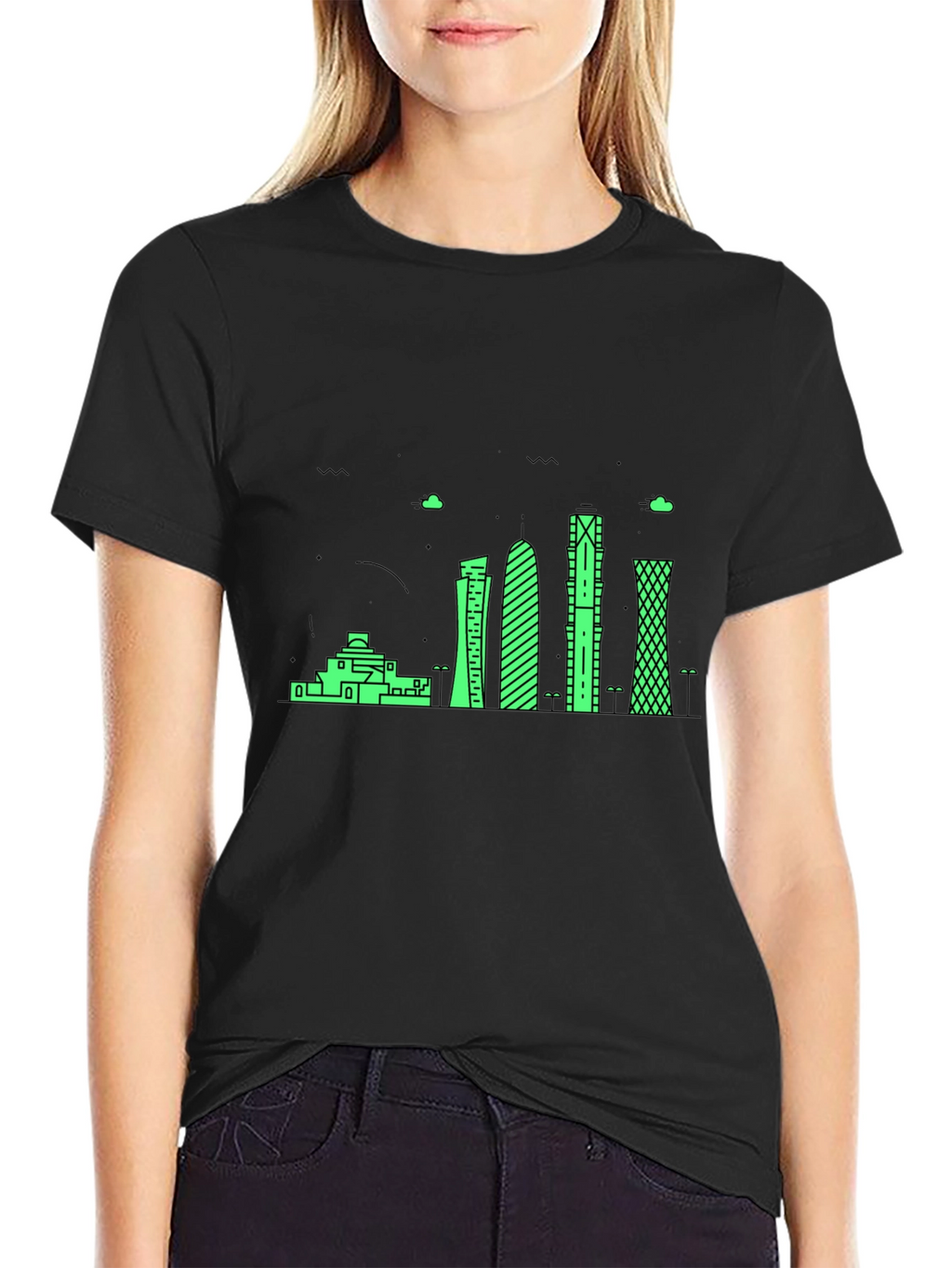 Modern Cityscape Graphic Tee - Black