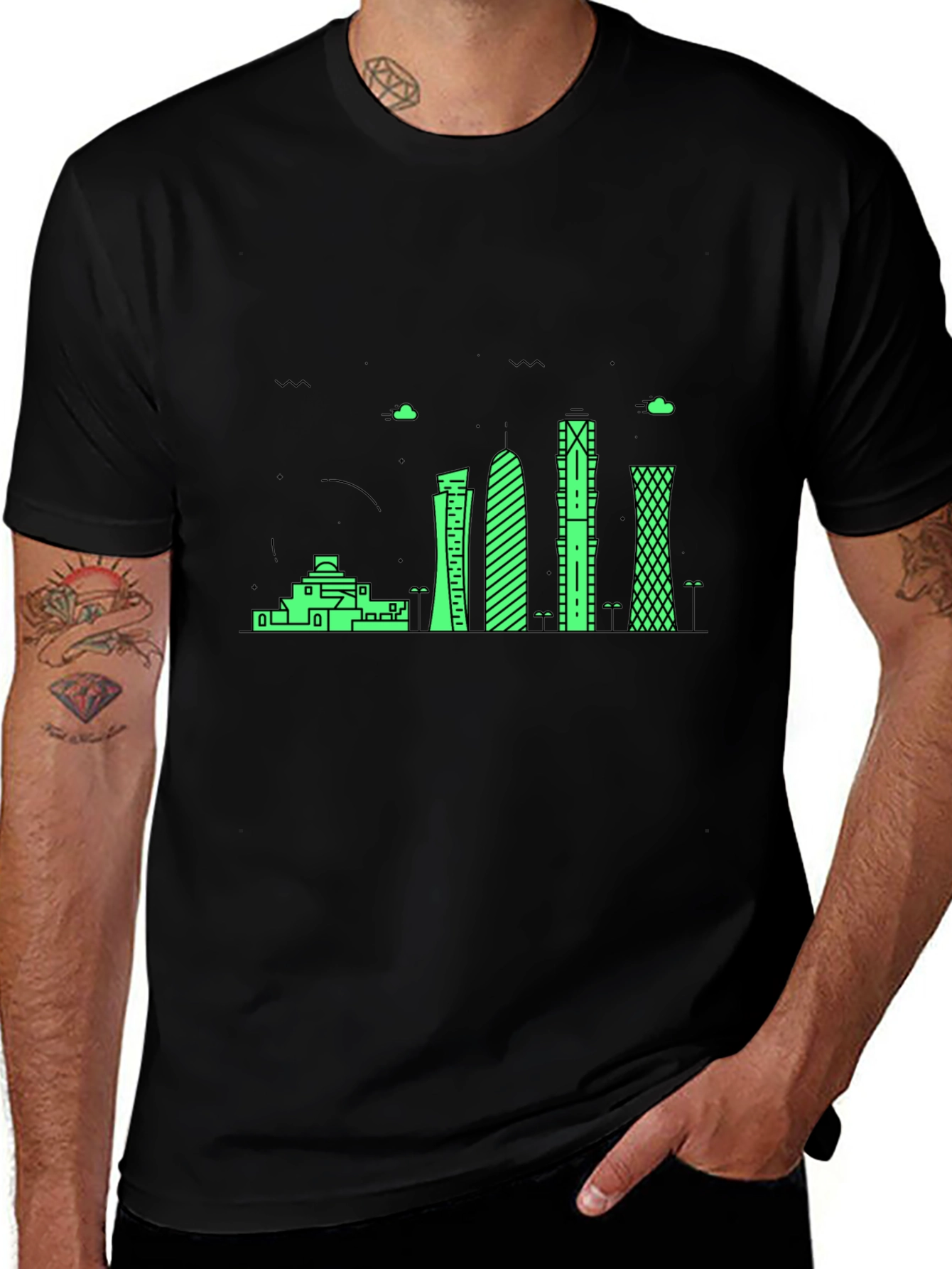Modern Cityscape Graphic Tee - Black
