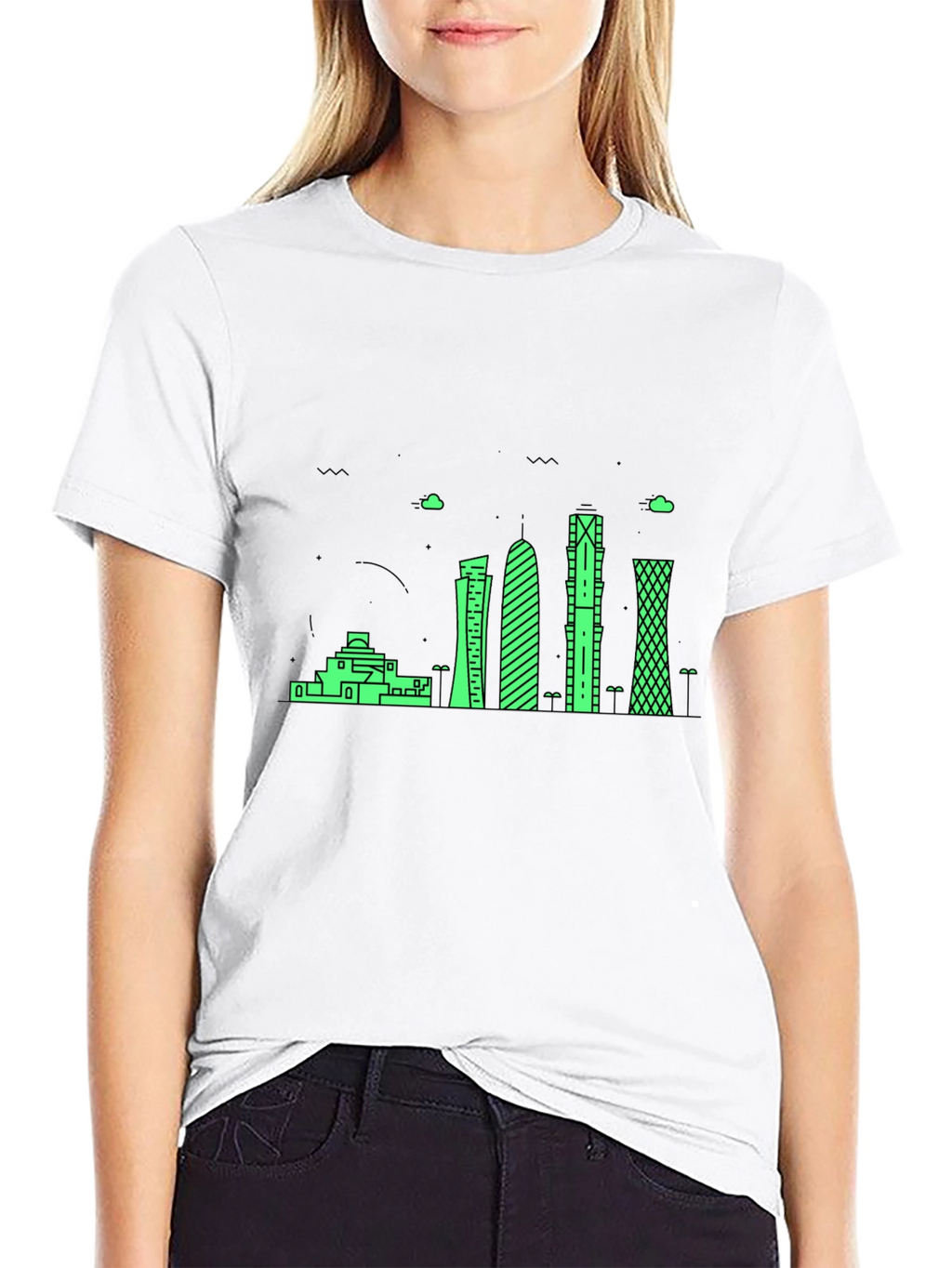 Modern Cityscape Graphic Tee - Black
