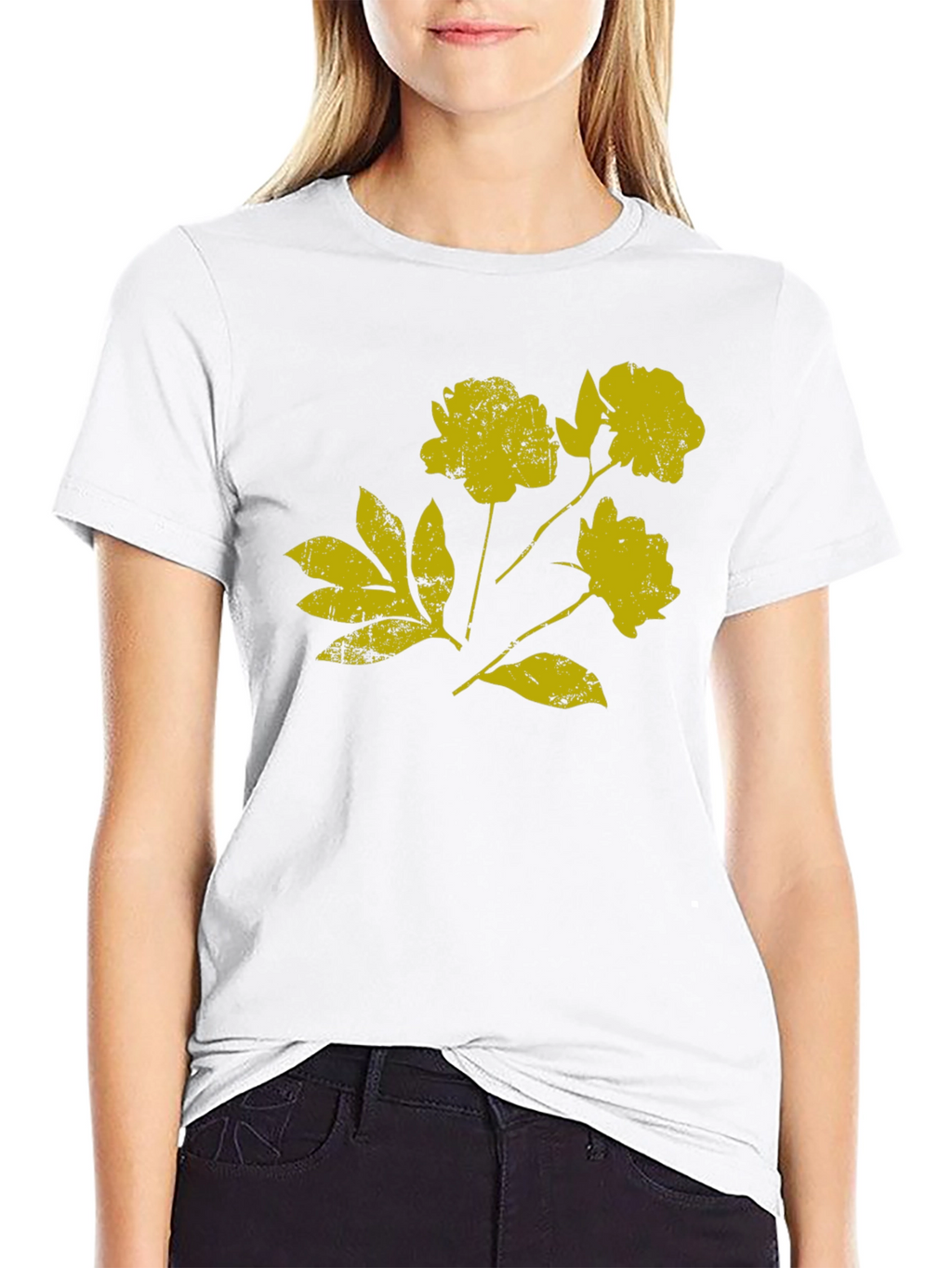 Black T-Shirt with Distressed Floral Graphic
