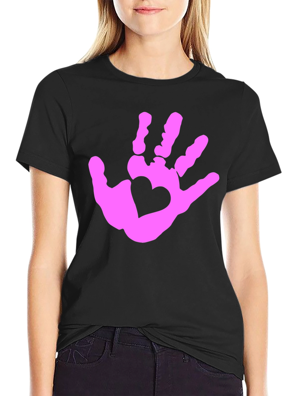 Heart Handprint Graphic Tee - Black