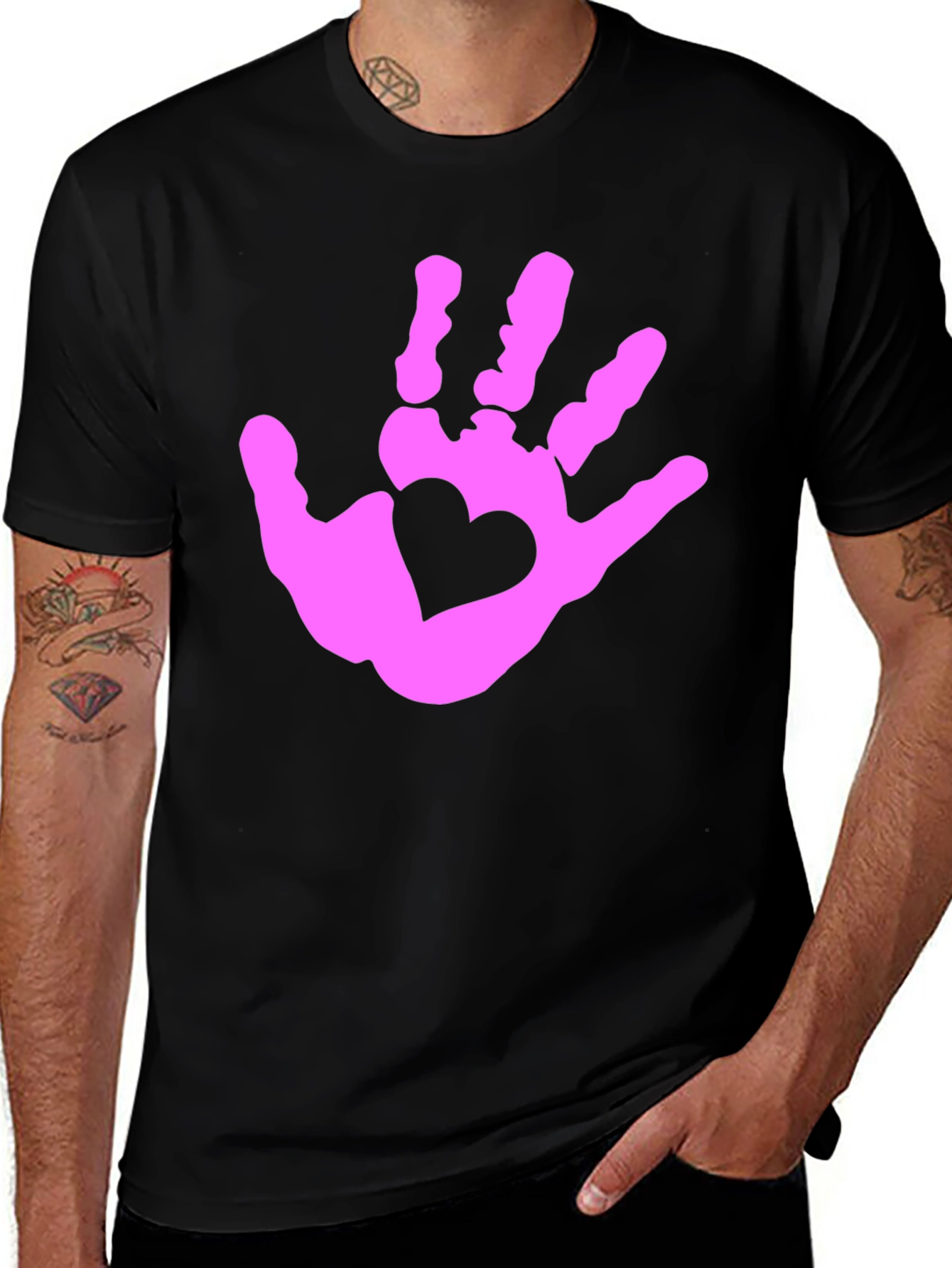 Heart Handprint Graphic Tee - Black