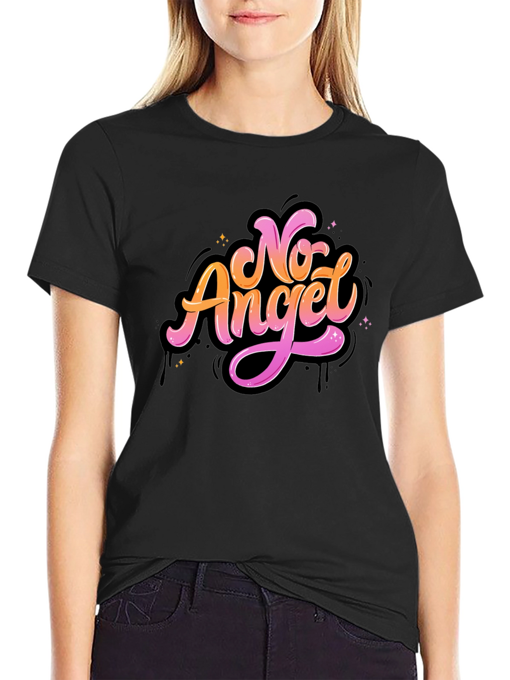 No Angel Graphic Tee - Stylish Black T-Shirt