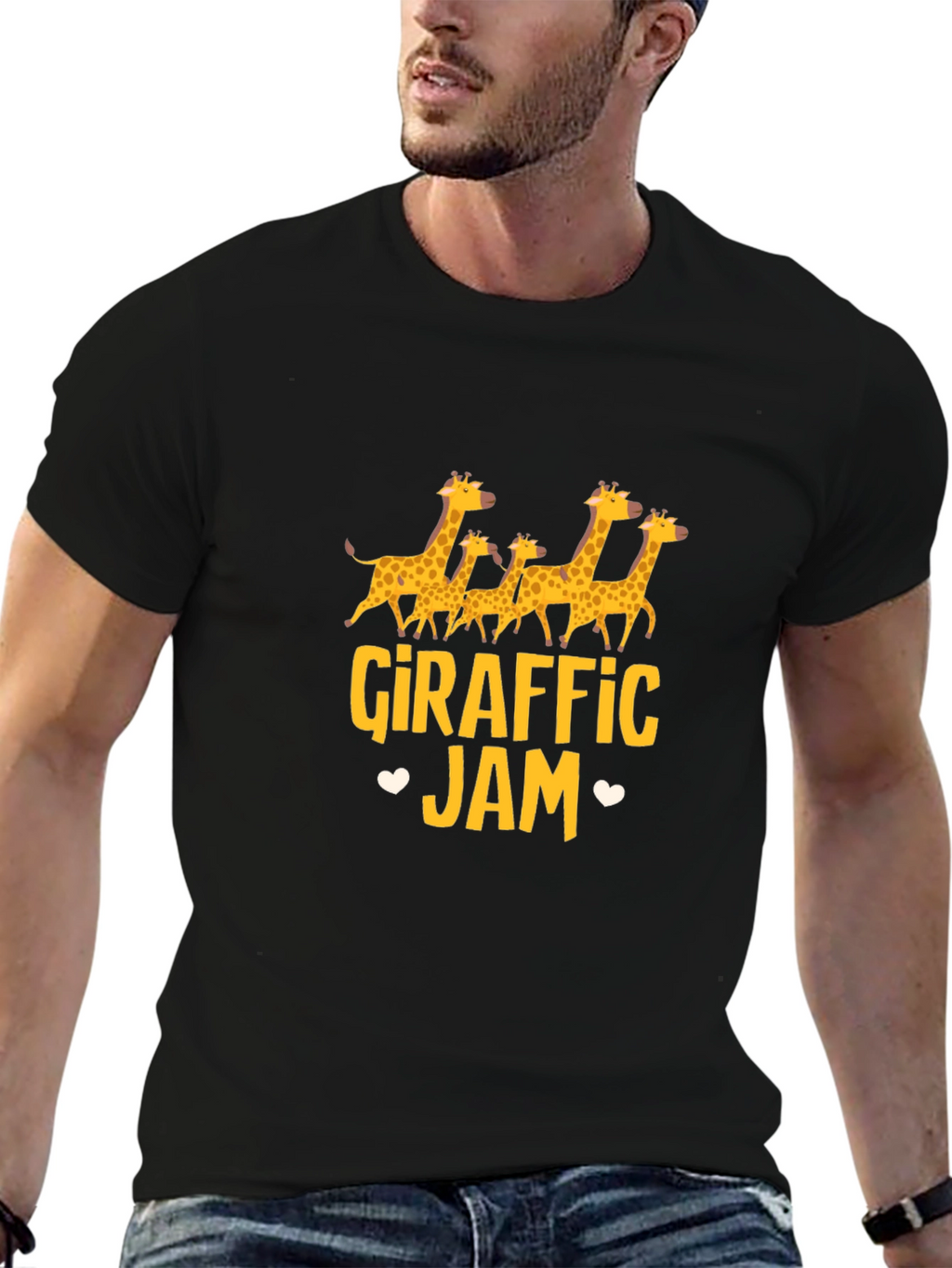Giraffe Jam Graphic Tee - Black Cotton T-Shirt