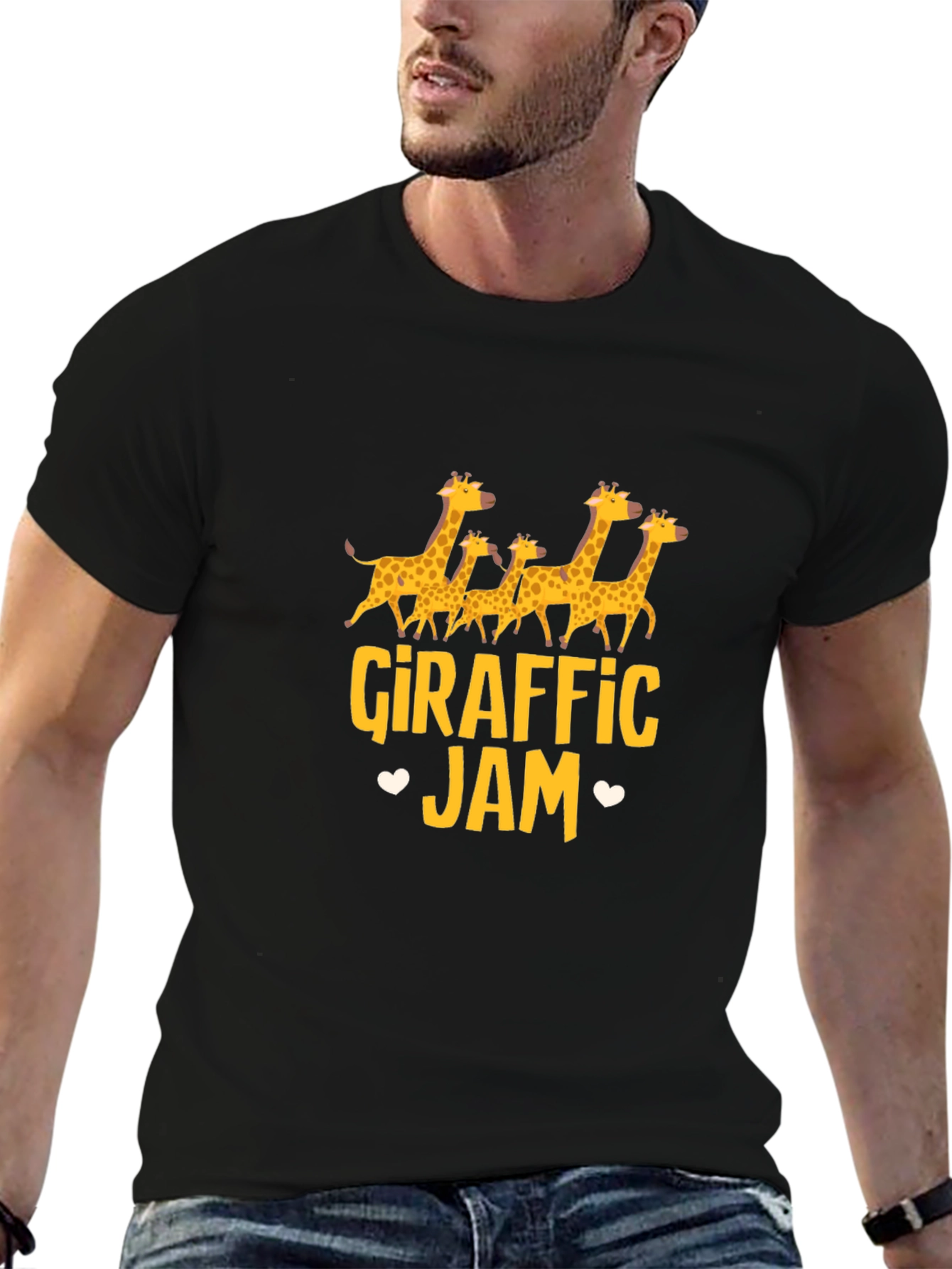 Giraffe Jam Graphic Tee - Black Cotton T-Shirt