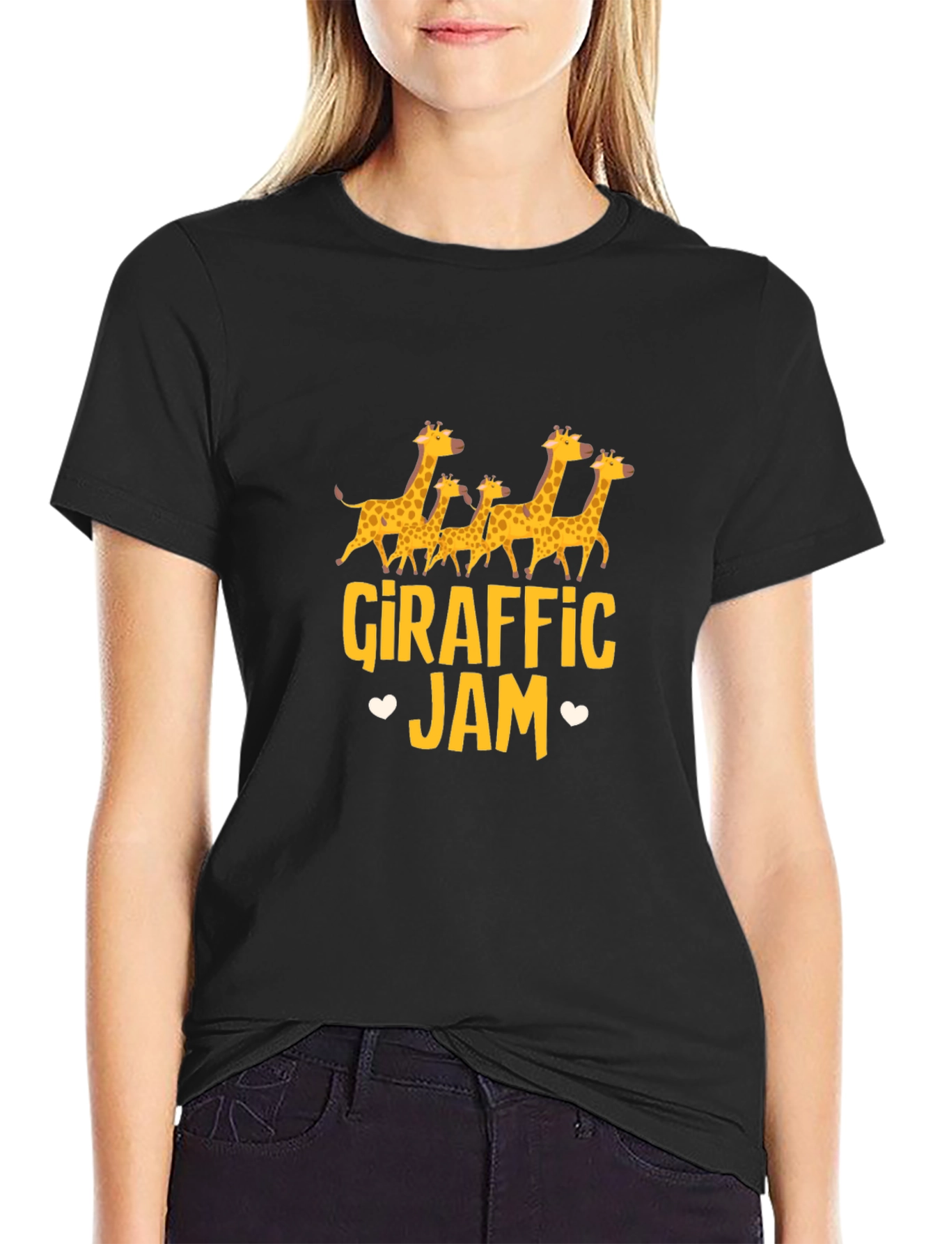 Giraffe Jam Graphic Tee - Black Cotton T-Shirt