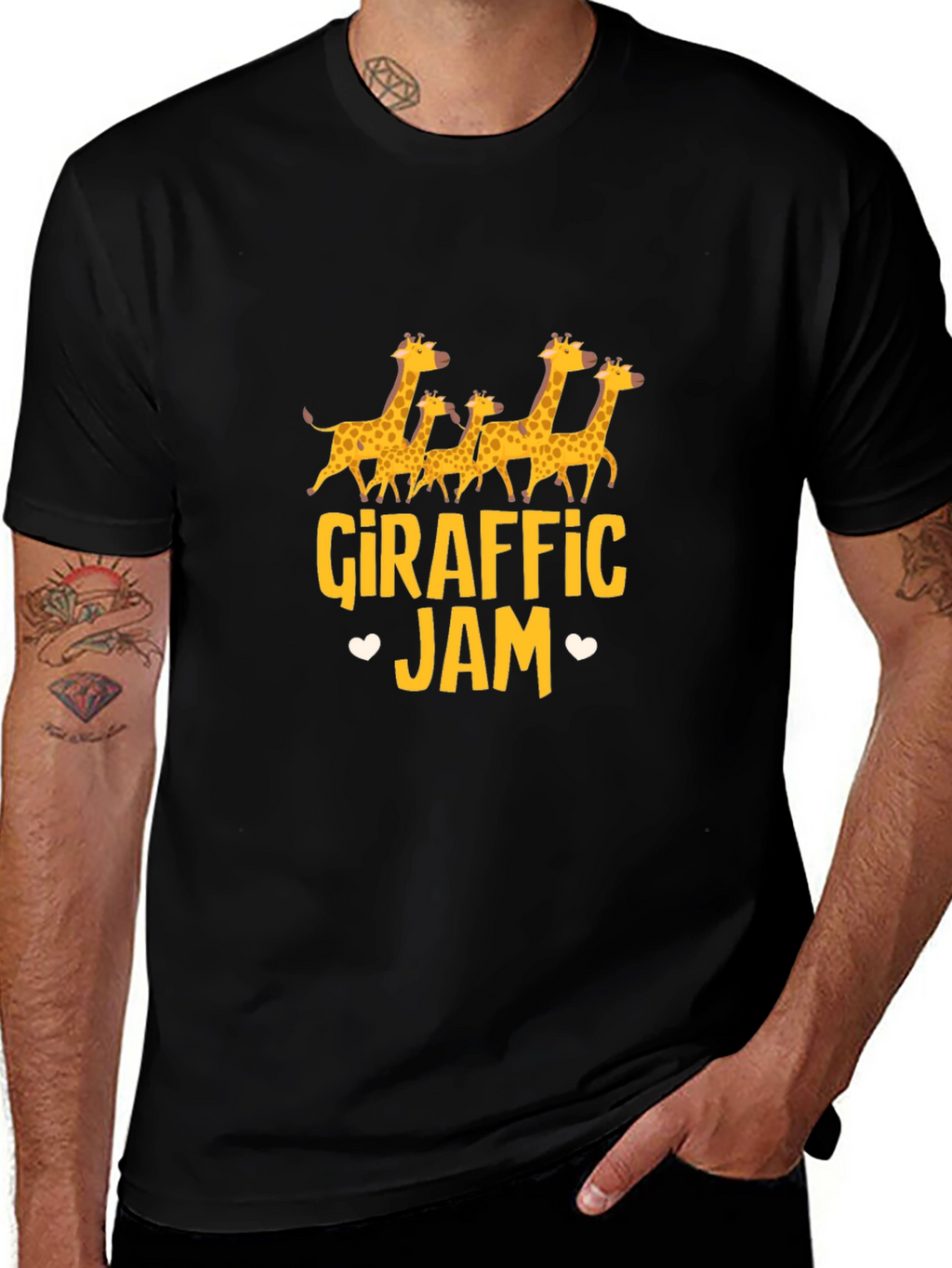 Giraffe Jam Graphic Tee - Black Cotton T-Shirt