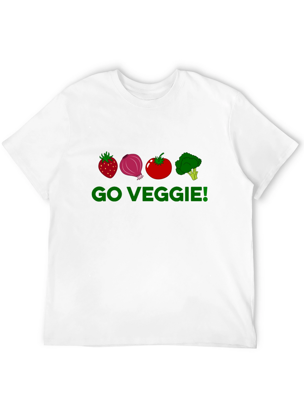 Go Veggie T-Shirt - Strawberry Onion Tomato Broccoli Design