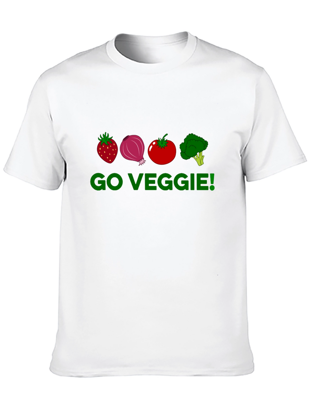 Go Veggie T-Shirt - Strawberry Onion Tomato Broccoli Design