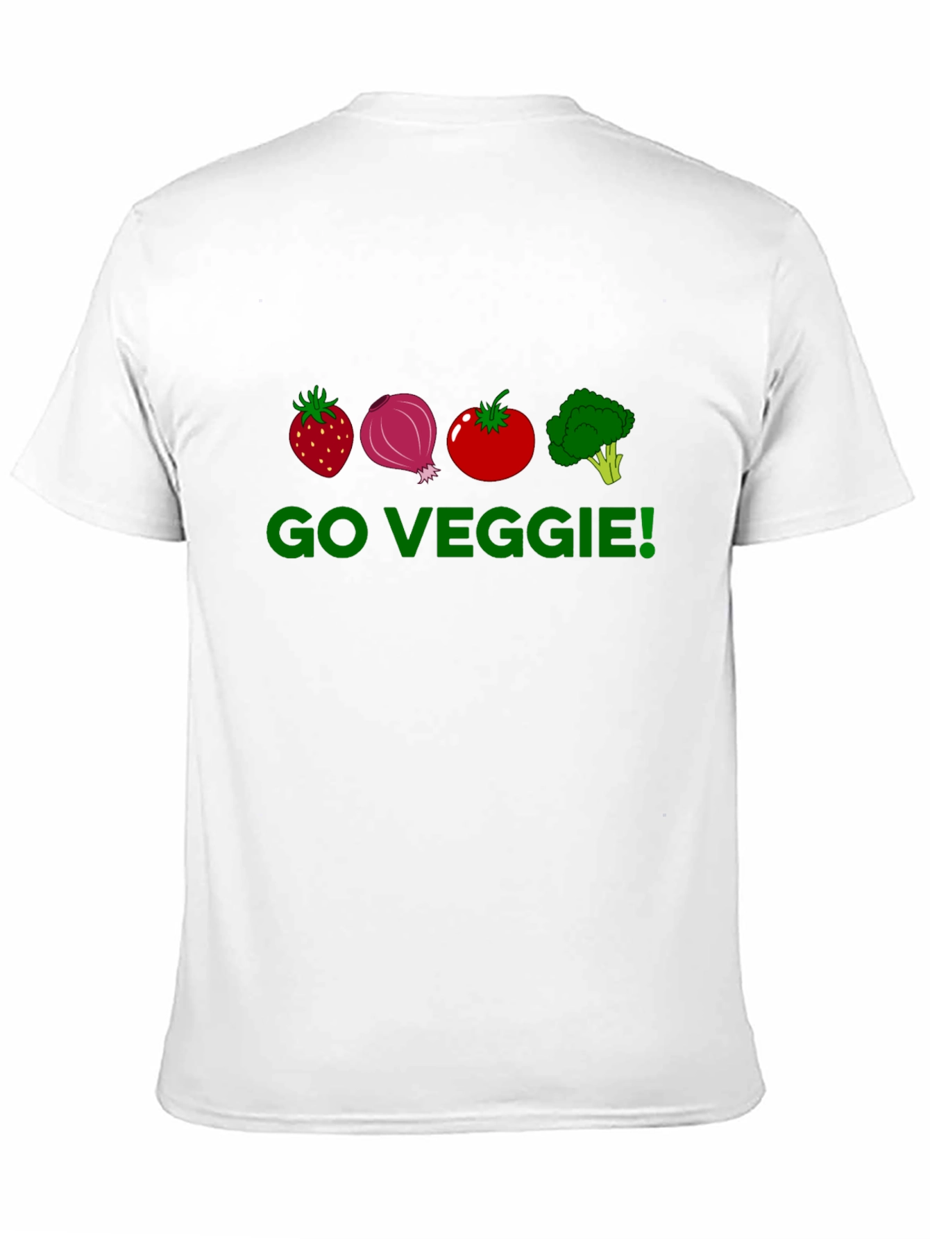 Go Veggie T-Shirt - Strawberry Onion Tomato Broccoli Design