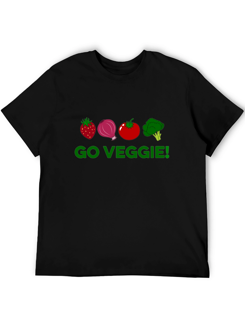 Go Veggie T-Shirt - Strawberry Onion Tomato Broccoli Design