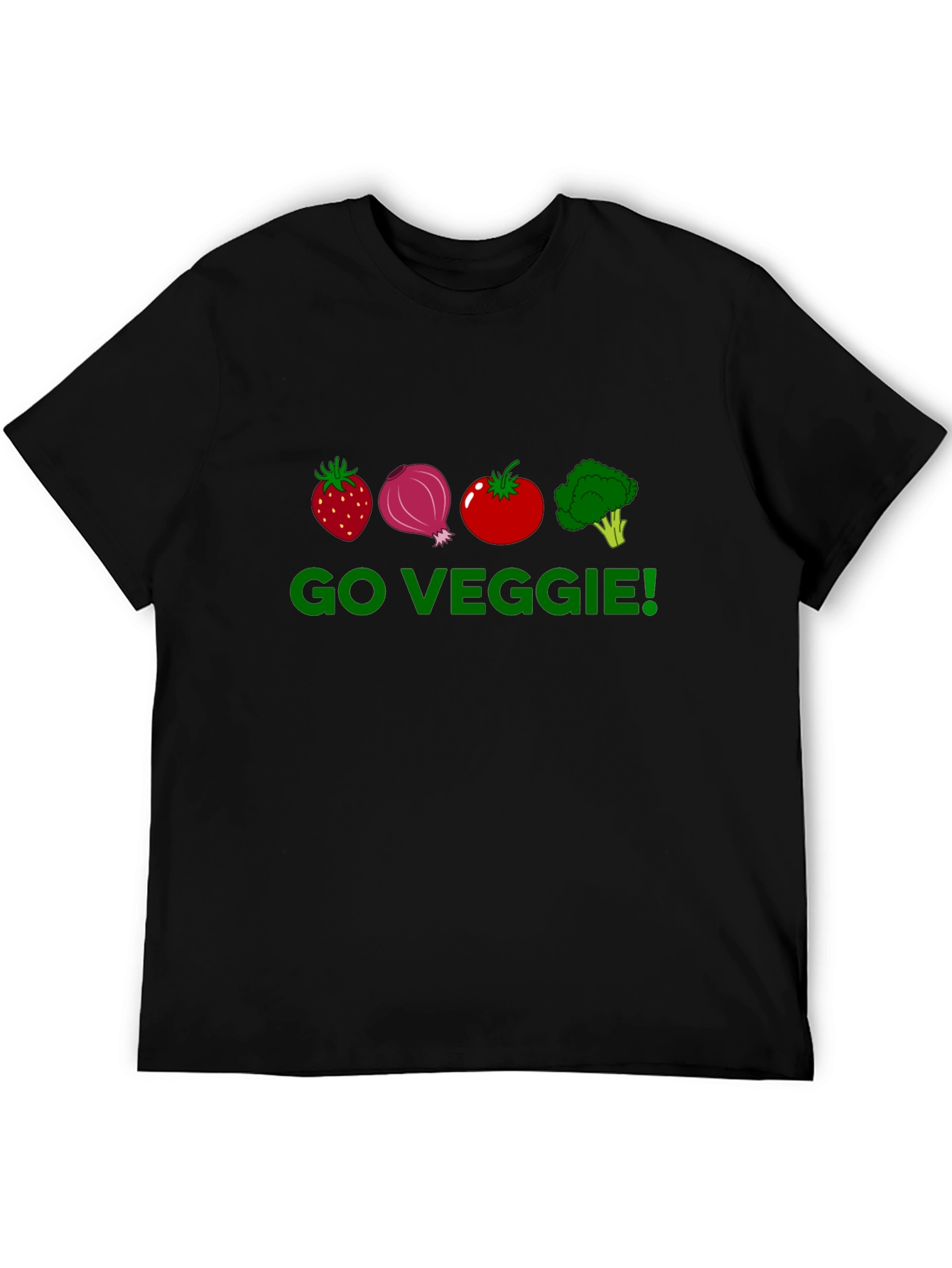 Go Veggie T-Shirt - Strawberry Onion Tomato Broccoli Design