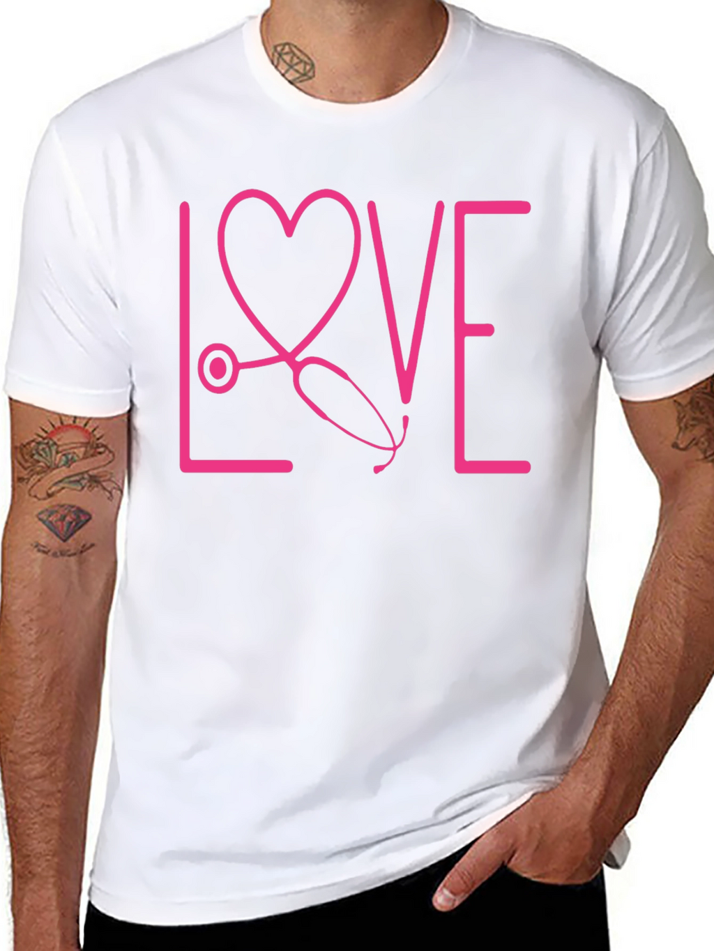 Love Nurse T-Shirt - Pink Stethoscope Heart