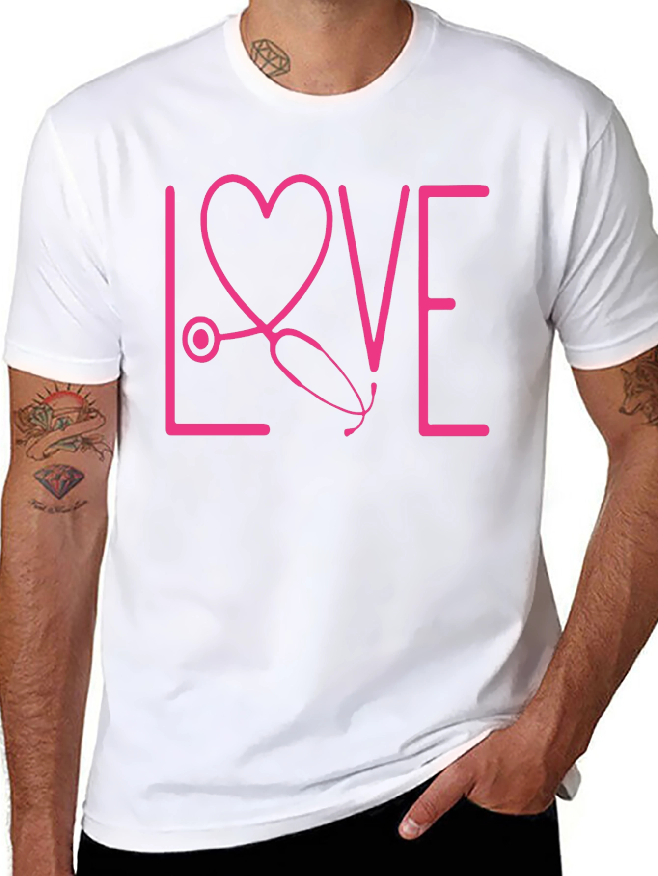 Love Nurse T-Shirt - Pink Stethoscope Heart