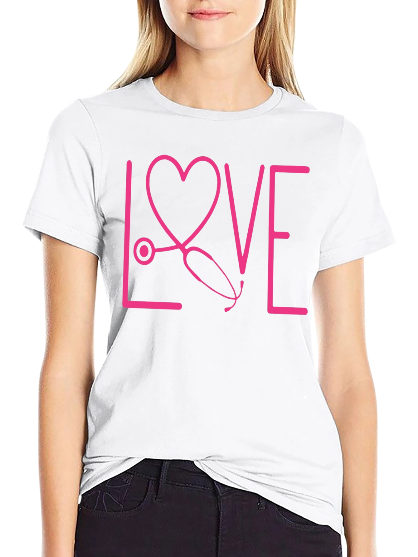 Love Nurse T-Shirt - Pink Stethoscope Heart