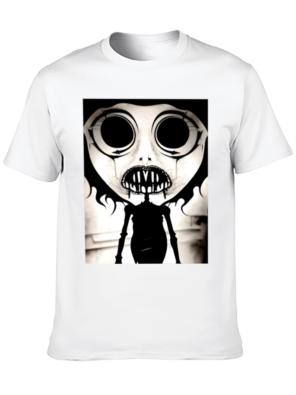 Creepy Cartoon Character Graphic Tee - Black