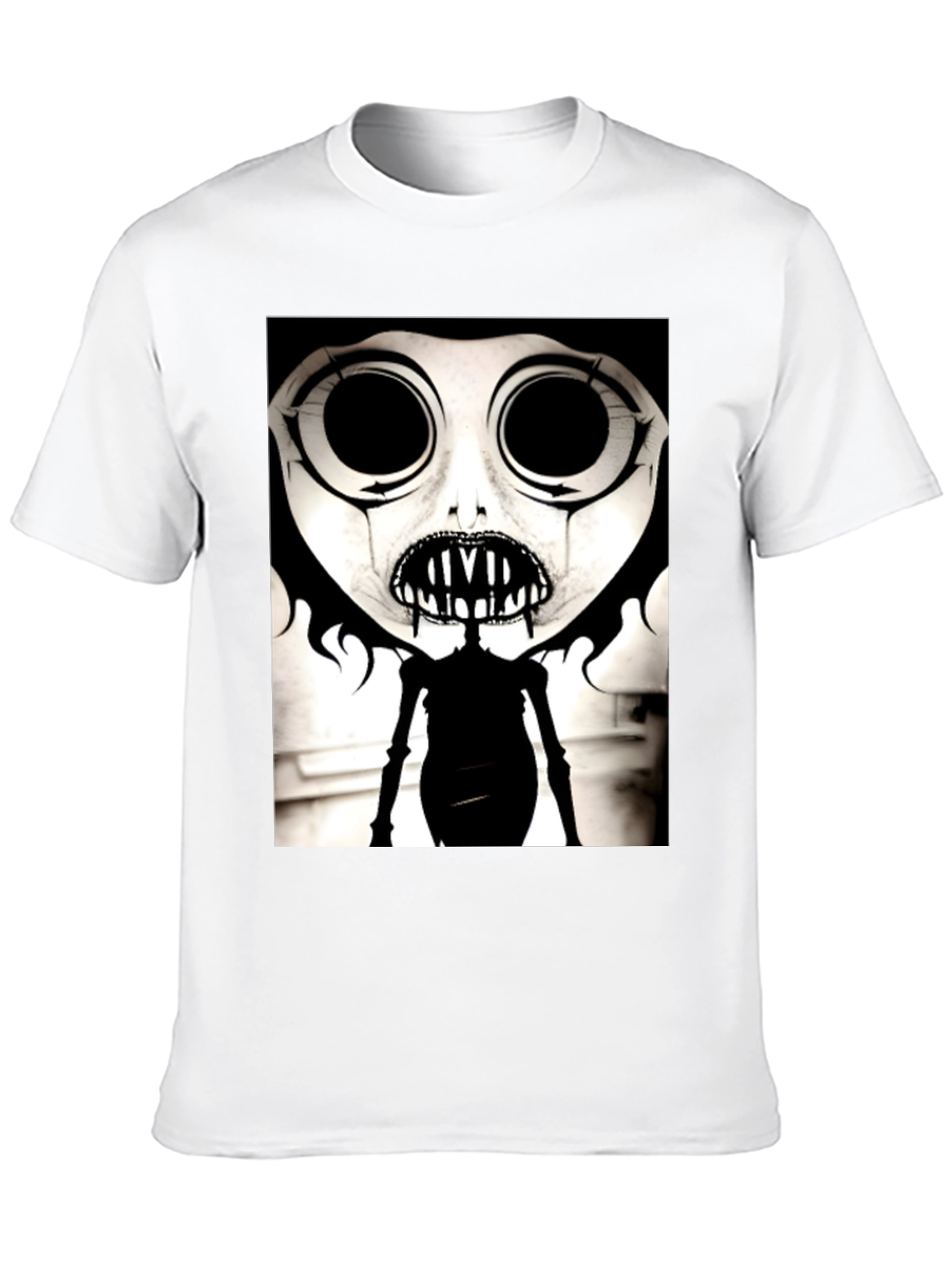 Creepy Cartoon Character Graphic Tee - Black