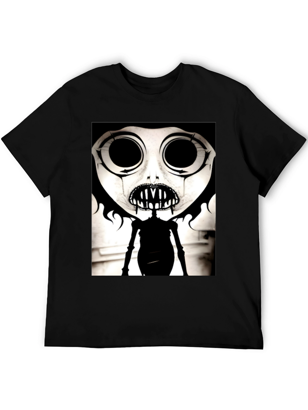 Creepy Cartoon Character Graphic Tee - Black