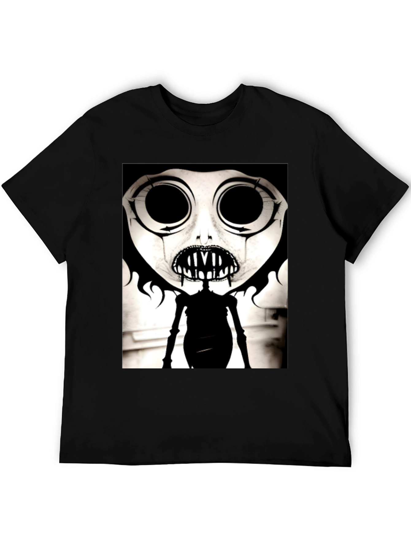 Creepy Cartoon Character Graphic Tee - Black