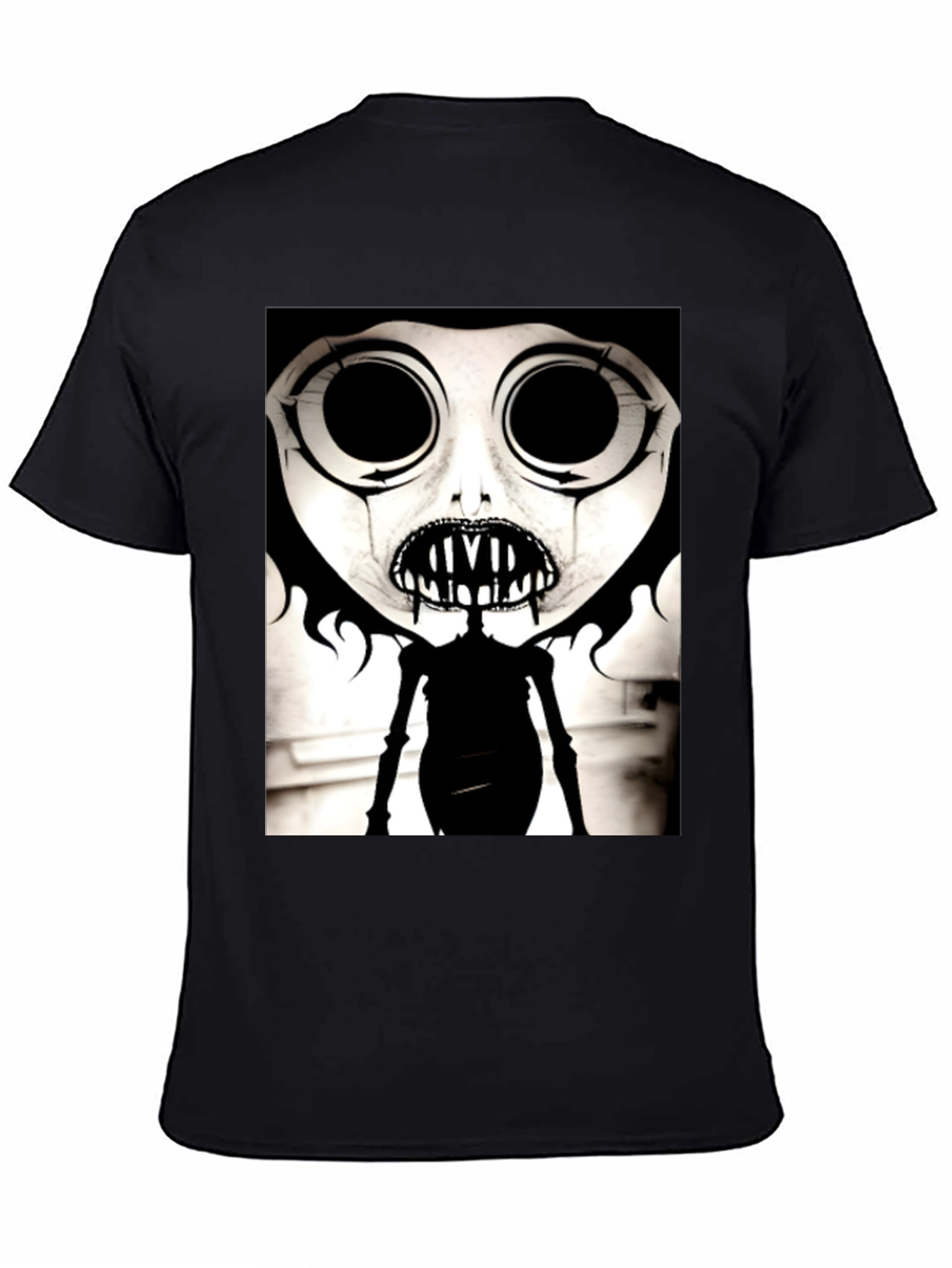 Creepy Cartoon Character Graphic Tee - Black