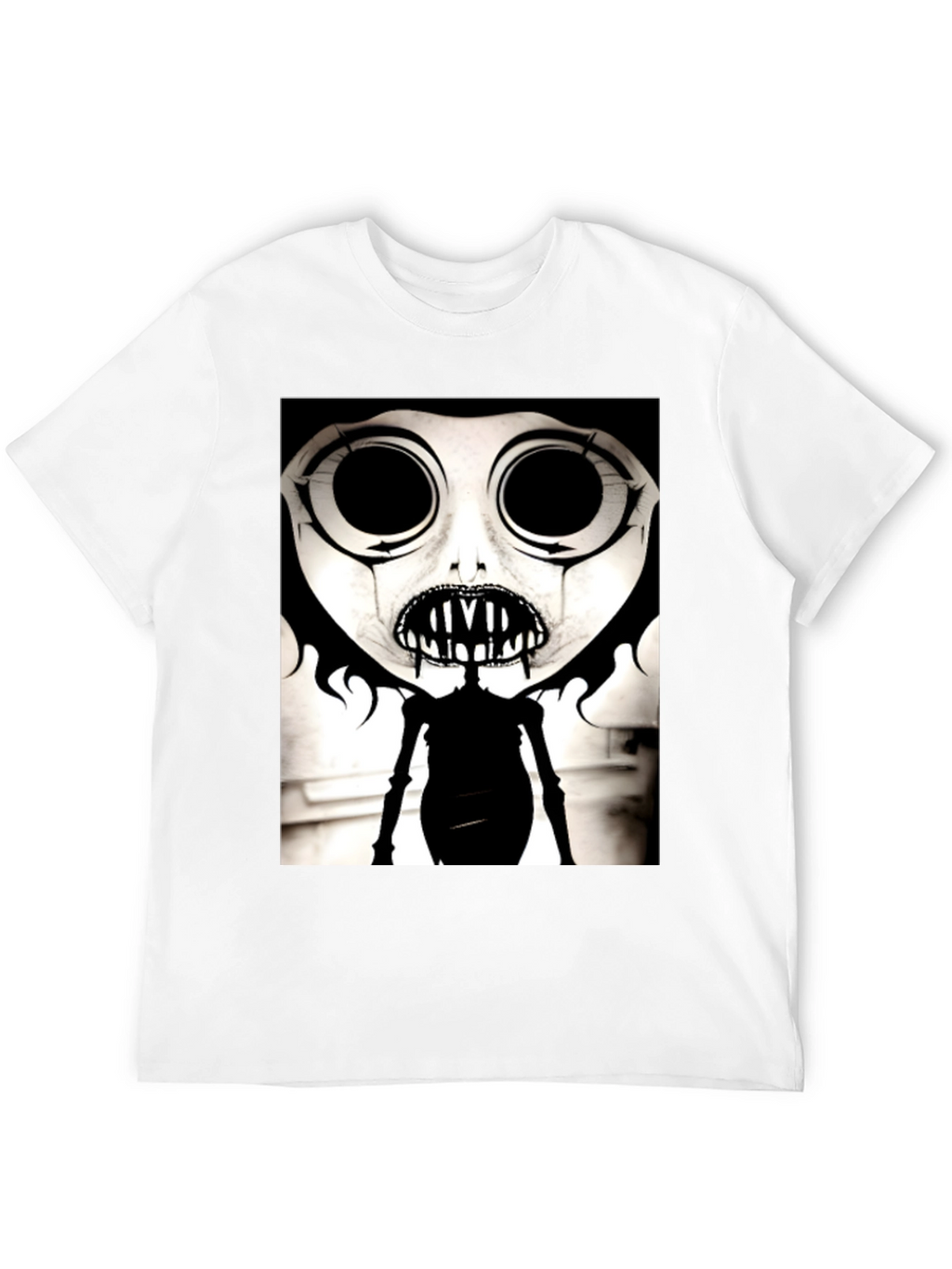 Creepy Cartoon Character Graphic Tee - Black