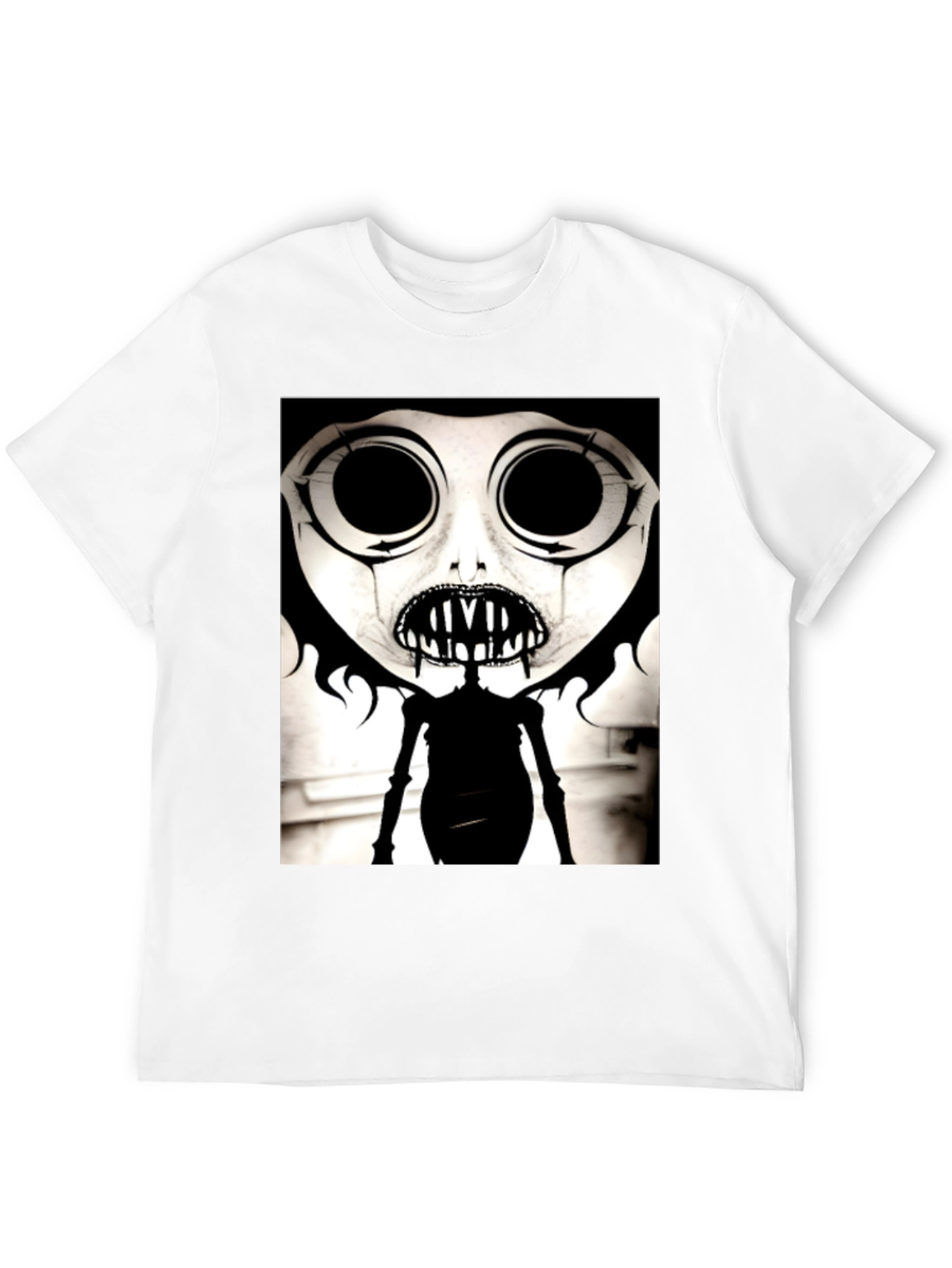 Creepy Cartoon Character Graphic Tee - Black
