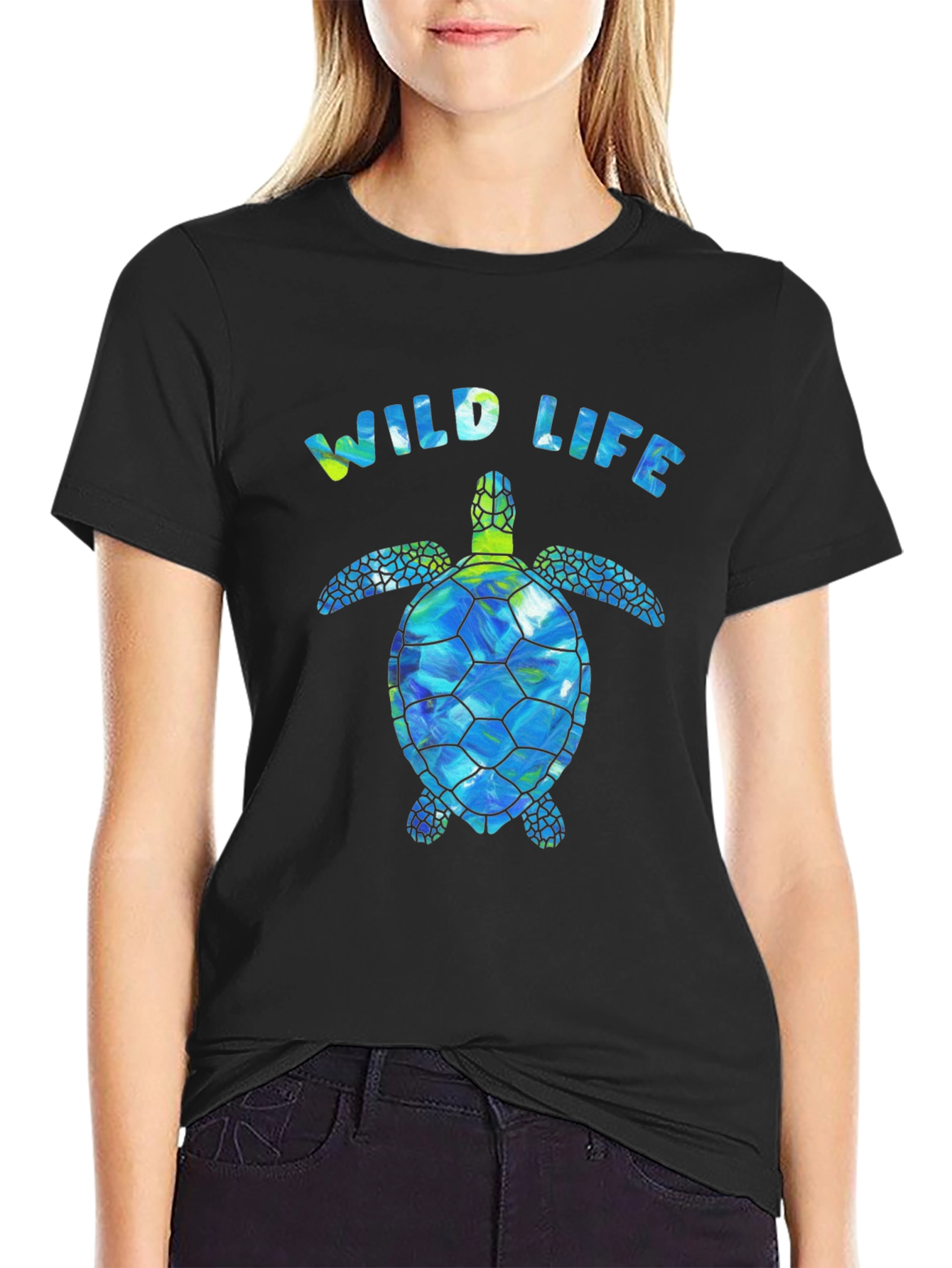 Wildlife Sea Turtle Graphic Tee - Black