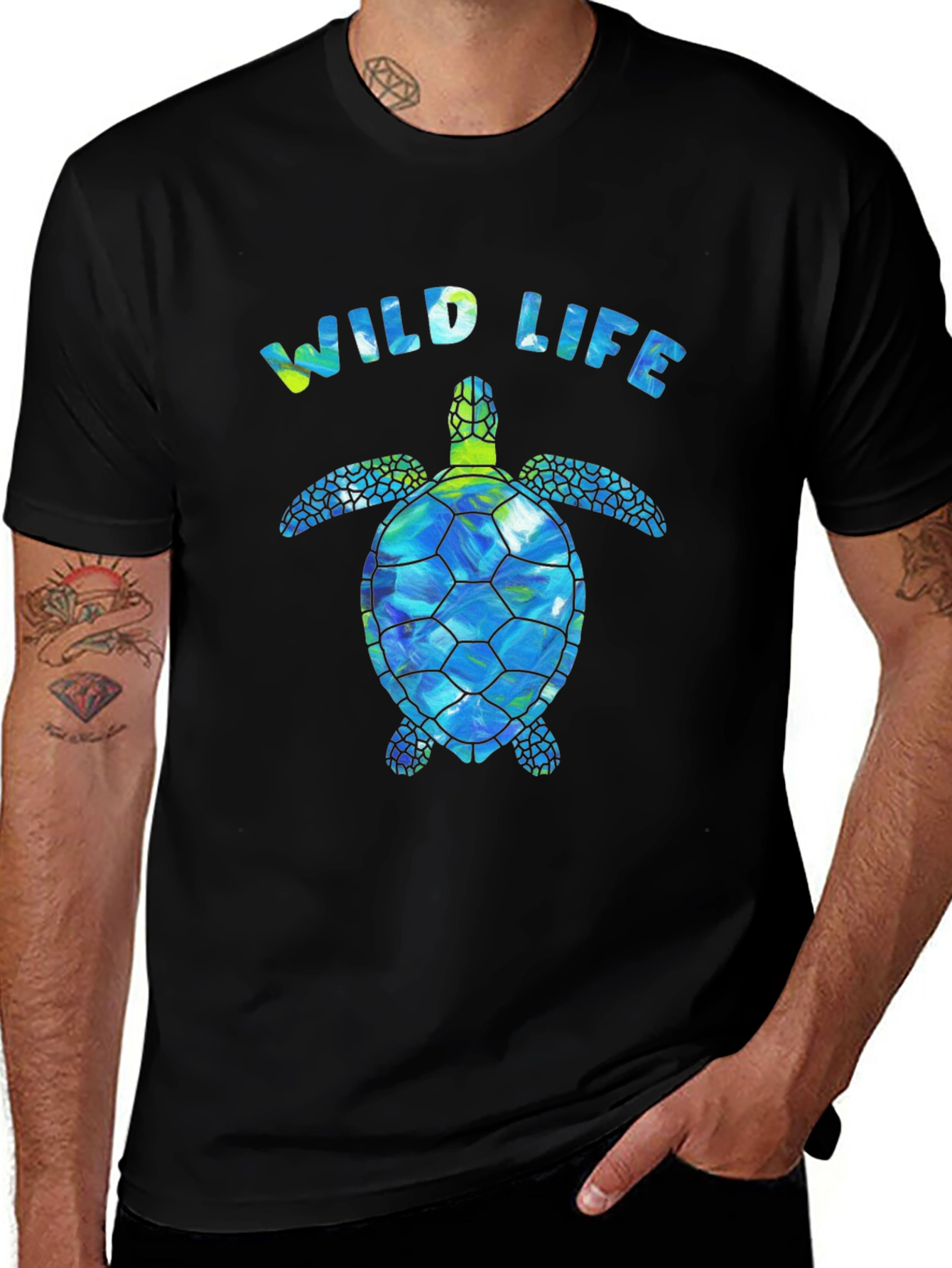 Wildlife Sea Turtle Graphic Tee - Black