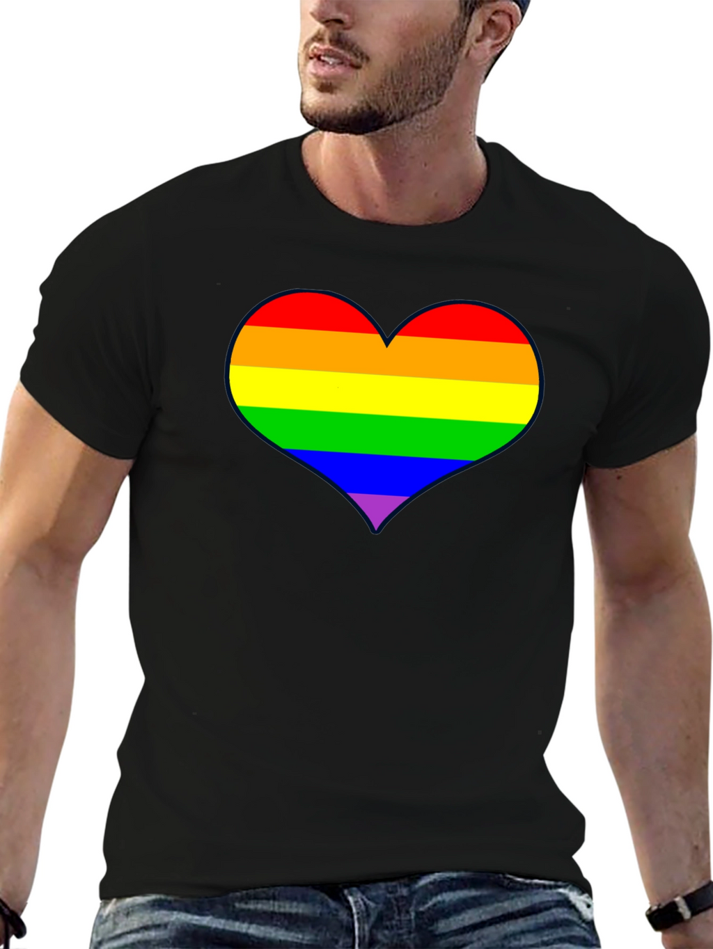 Rainbow Heart Pride T-Shirt - Black
