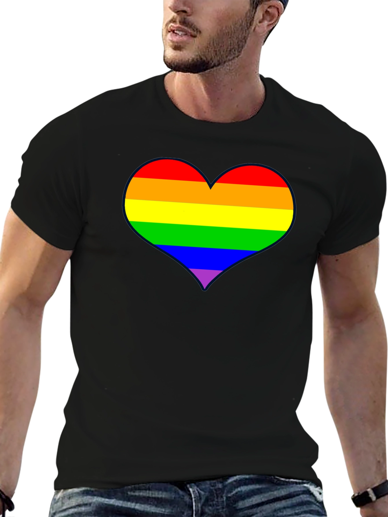 Rainbow Heart Pride T-Shirt - Black