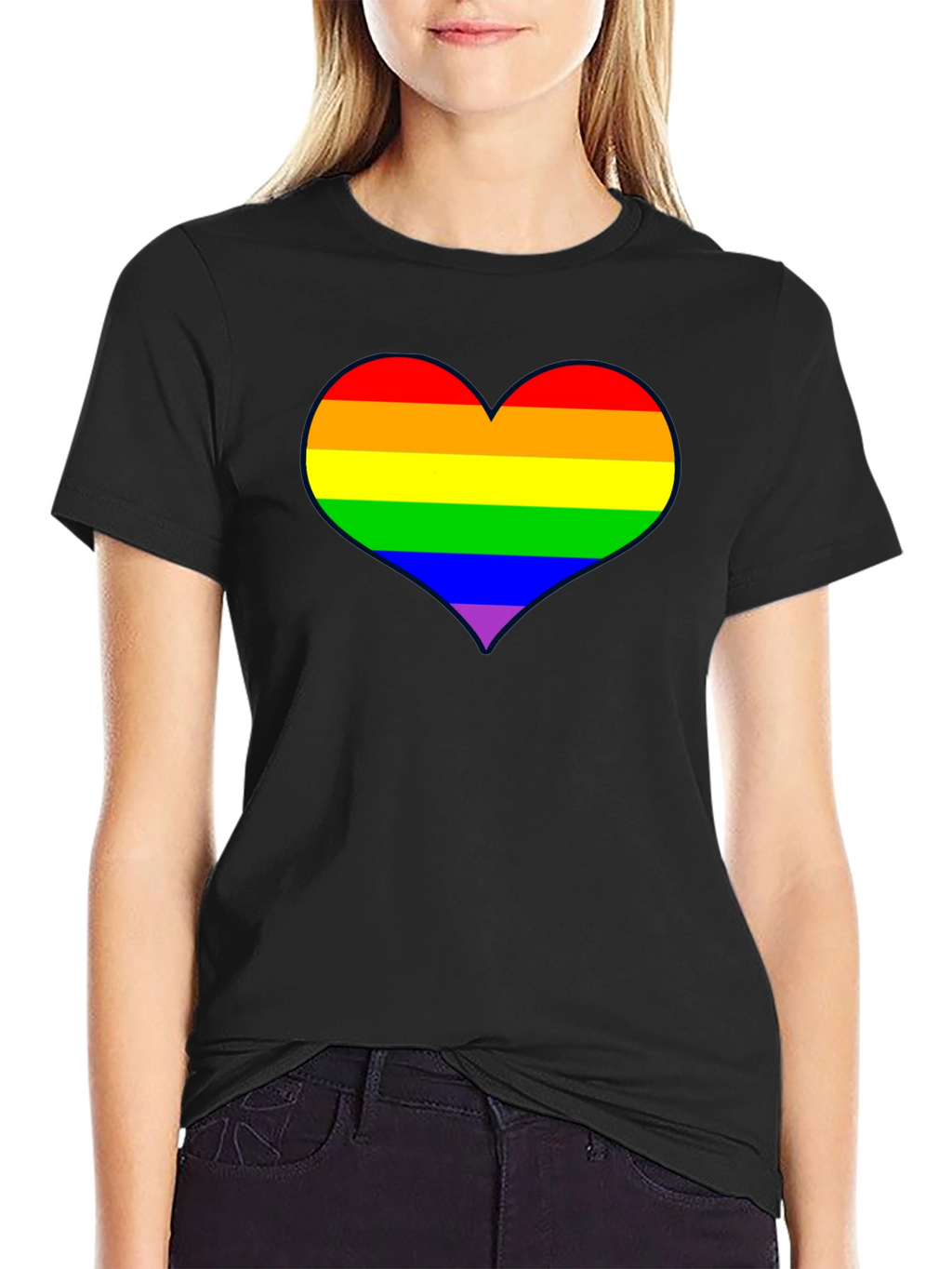 Rainbow Heart Pride T-Shirt - Black