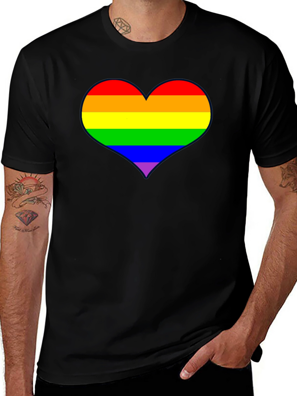 Rainbow Heart Pride T-Shirt - Black