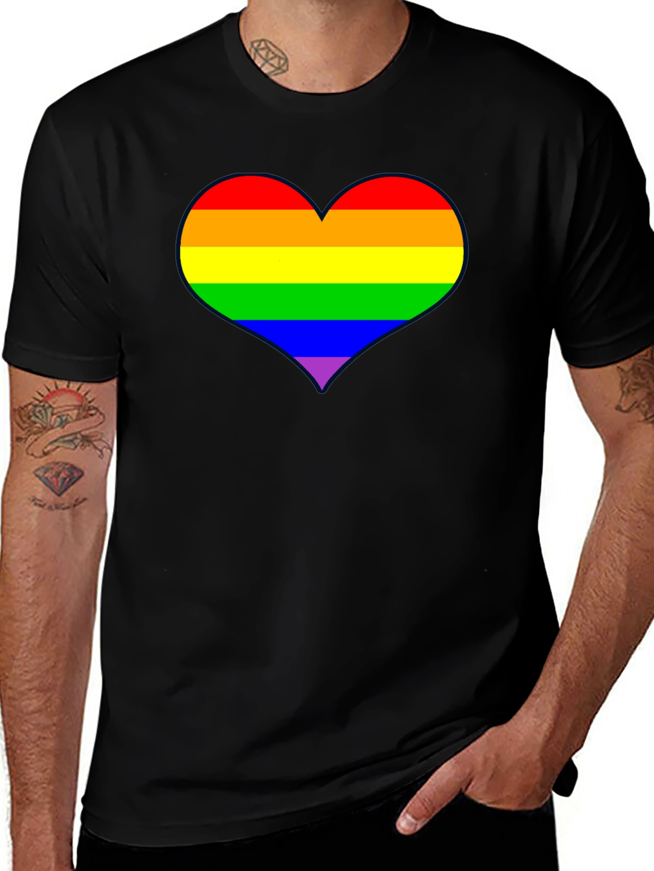 Rainbow Heart Pride T-Shirt - Black