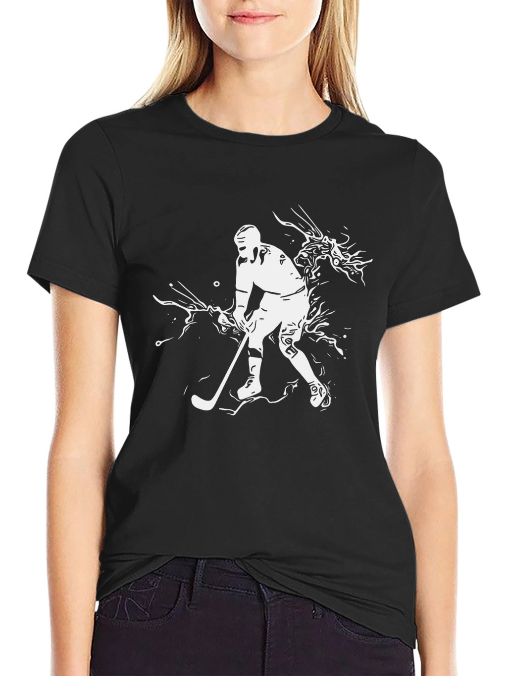 Hockey Player Graphic Tee - Black