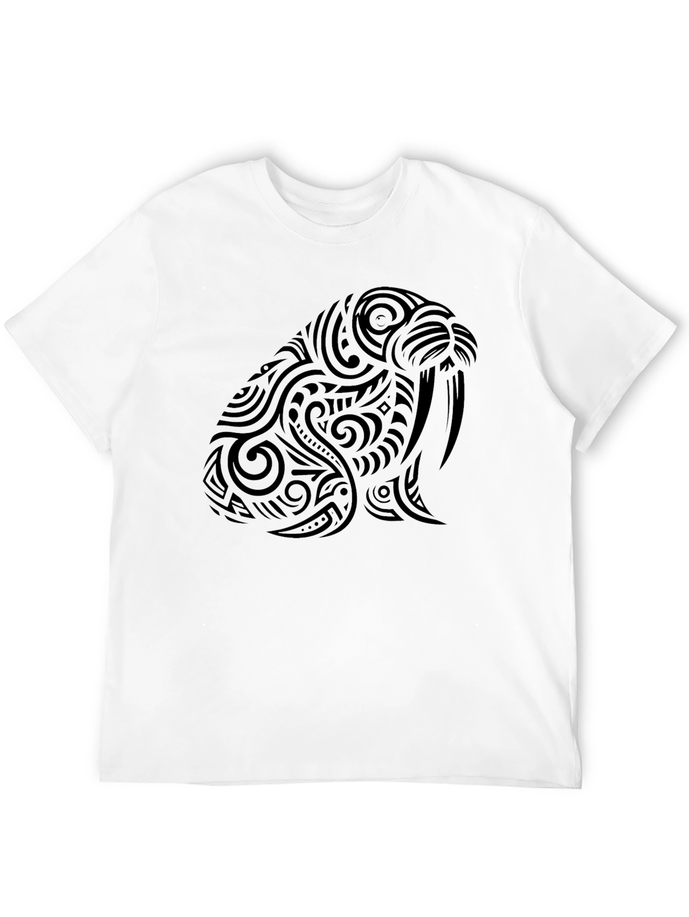 Tribal Walrus Graphic Tee - Black Cotton T-Shirt