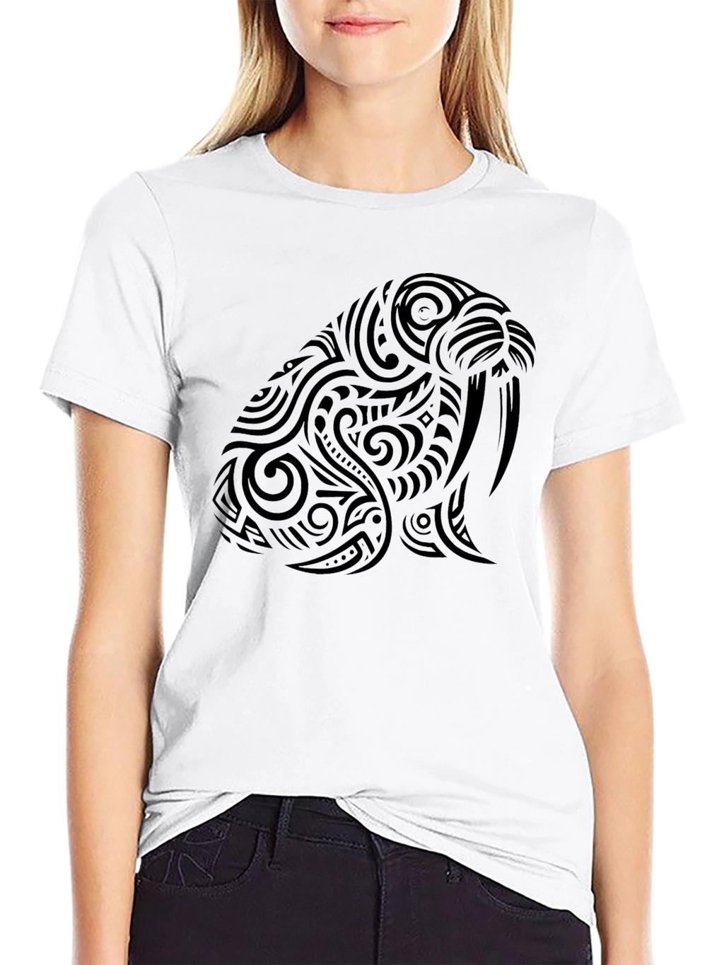 Tribal Walrus Graphic Tee - Black Cotton T-Shirt