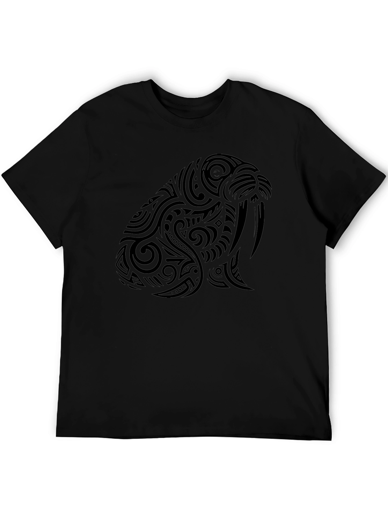 Tribal Walrus Graphic Tee - Black Cotton T-Shirt