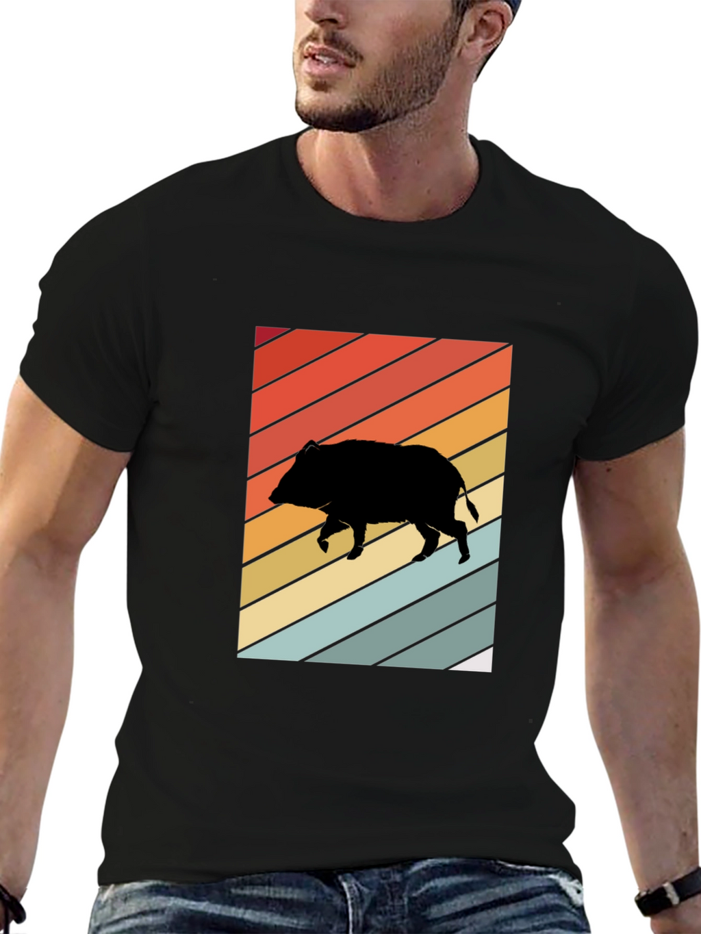 Retro Boar Graphic Tee - Unisex Black T-Shirt