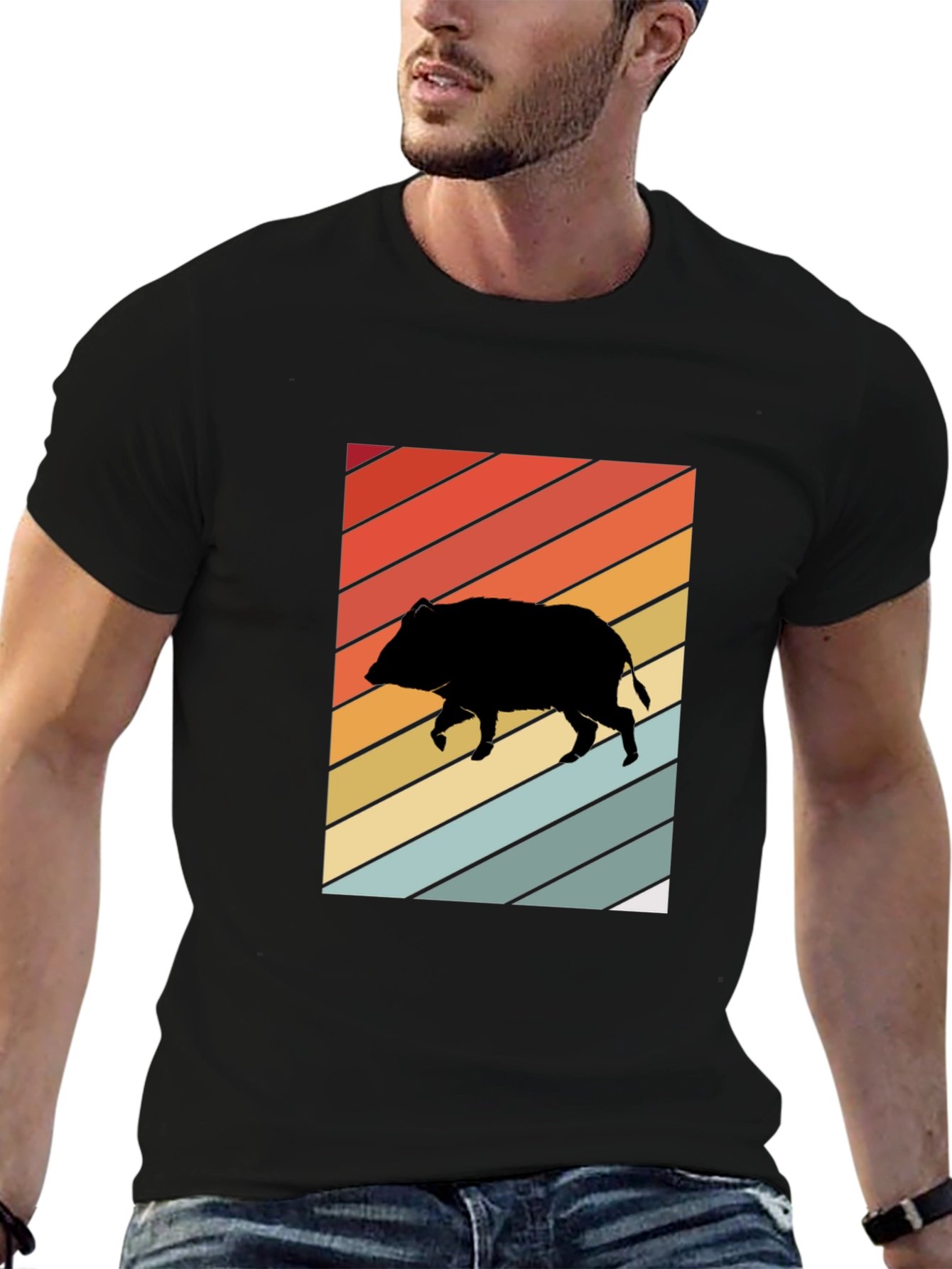 Retro Boar Graphic Tee - Unisex Black T-Shirt