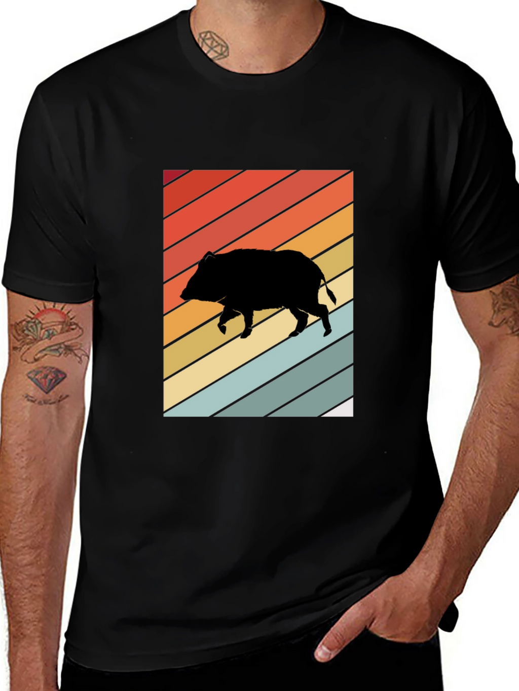 Retro Boar Graphic Tee - Unisex Black T-Shirt
