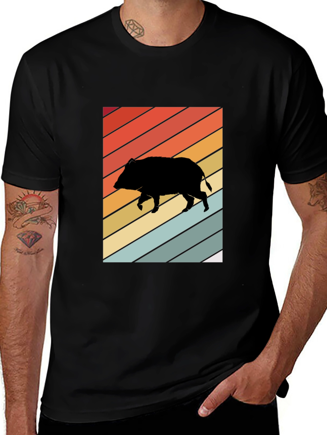 Retro Boar Graphic Tee - Unisex Black T-Shirt