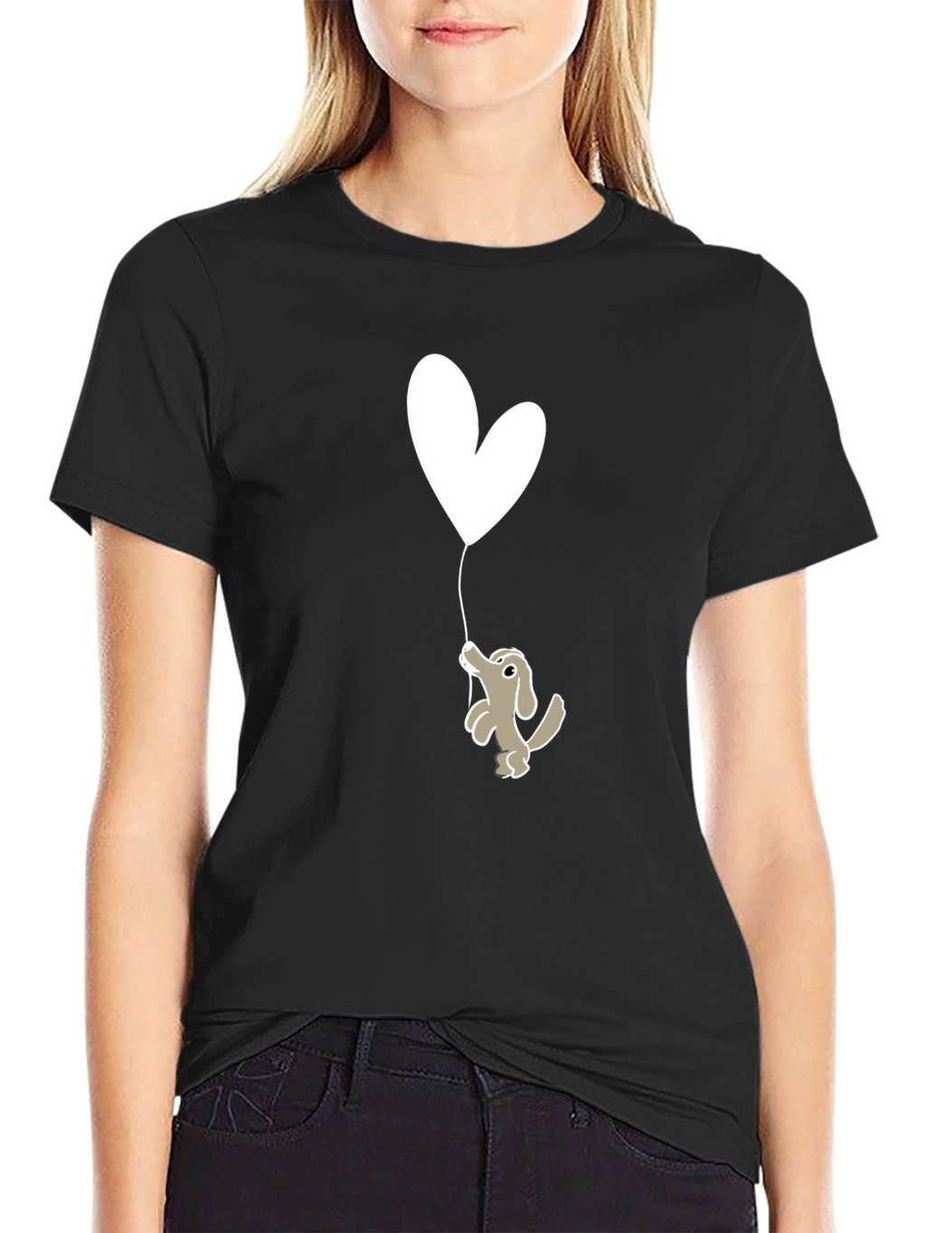 Dog Holding Heart Balloon Graphic Tee
