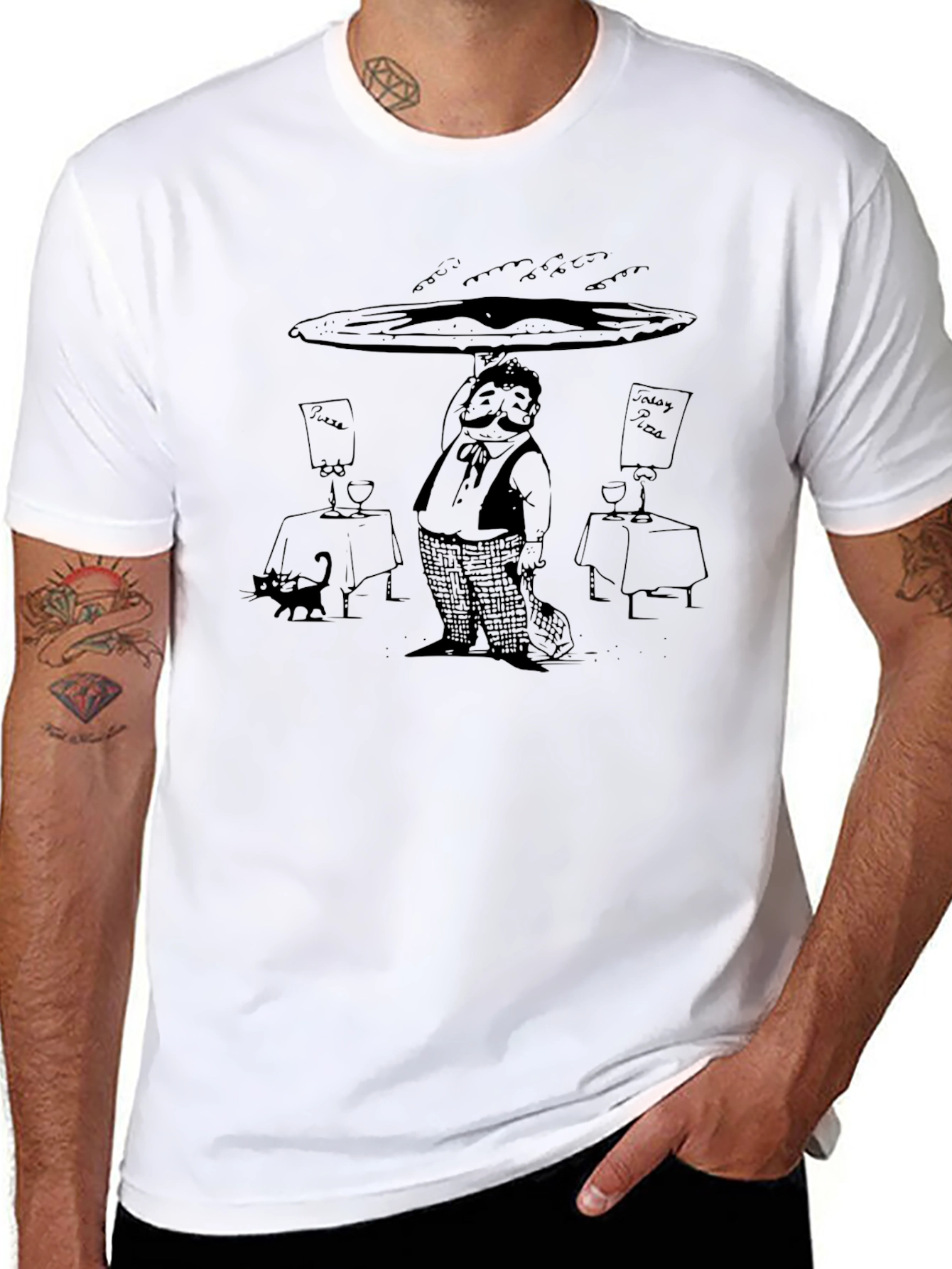Waiter Pizza Black T-Shirt